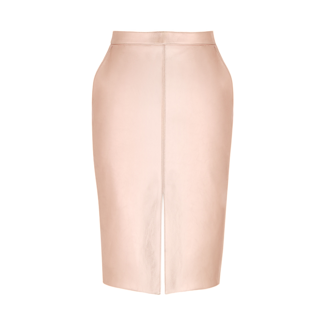 (W) 생로랑 펜슬 스커트 메탈릭 레더 오르 로즈 블랑((W) Saint Laurent Pencil Skirt in Metallic Leather Or Rose Blanc)