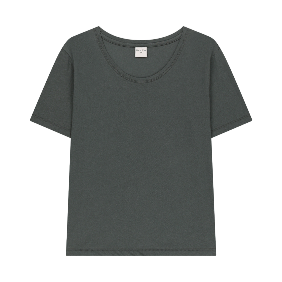 MK2634TS026MCH (W) Matin Kim Label Point U-Neck Top In Charcoal