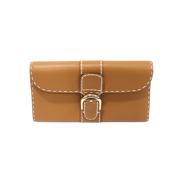 ITTESRAKOUCO Delvaux Brown Rodeo Grained Calfskin Surpique Brillant Continental Wallet