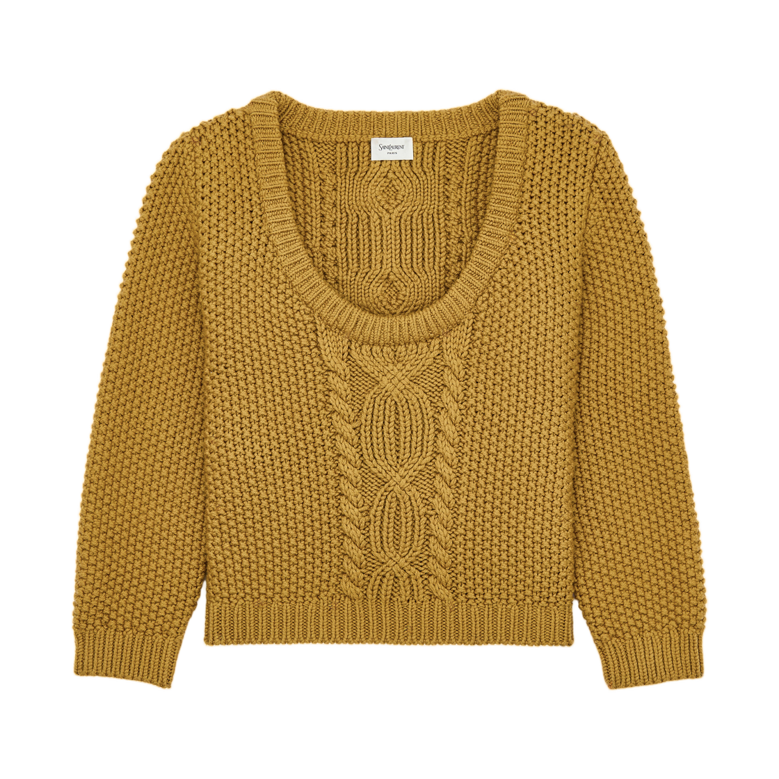 A003MB-Y77OL-7745 Saint Laurent Scoop Neck Sweater in Wool Knit Ocre