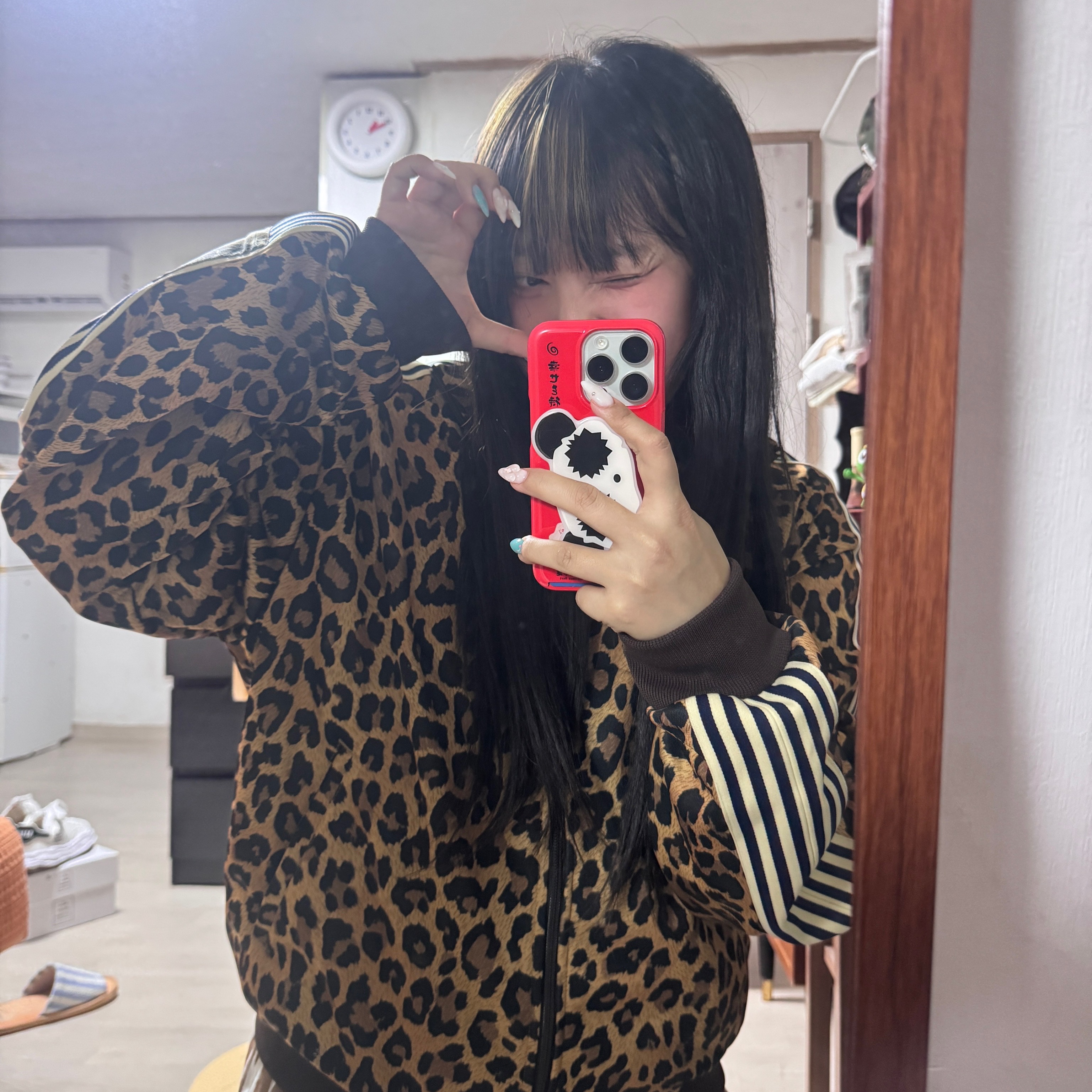 Kapital Smooth Jersey Leopard Print Stuntman & Woman Track Jacket Brown 착용 스타일 - 2
