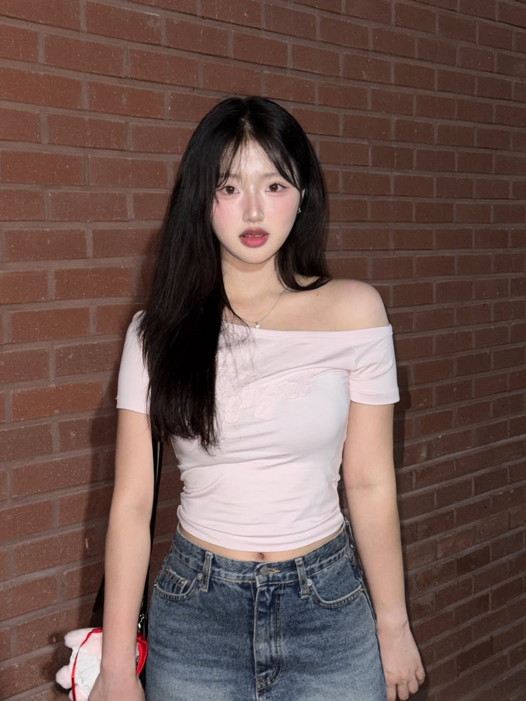 Rosefrantz Sweet Angel Patchwork T-shirt [Pink] 착용 스타일 - 5