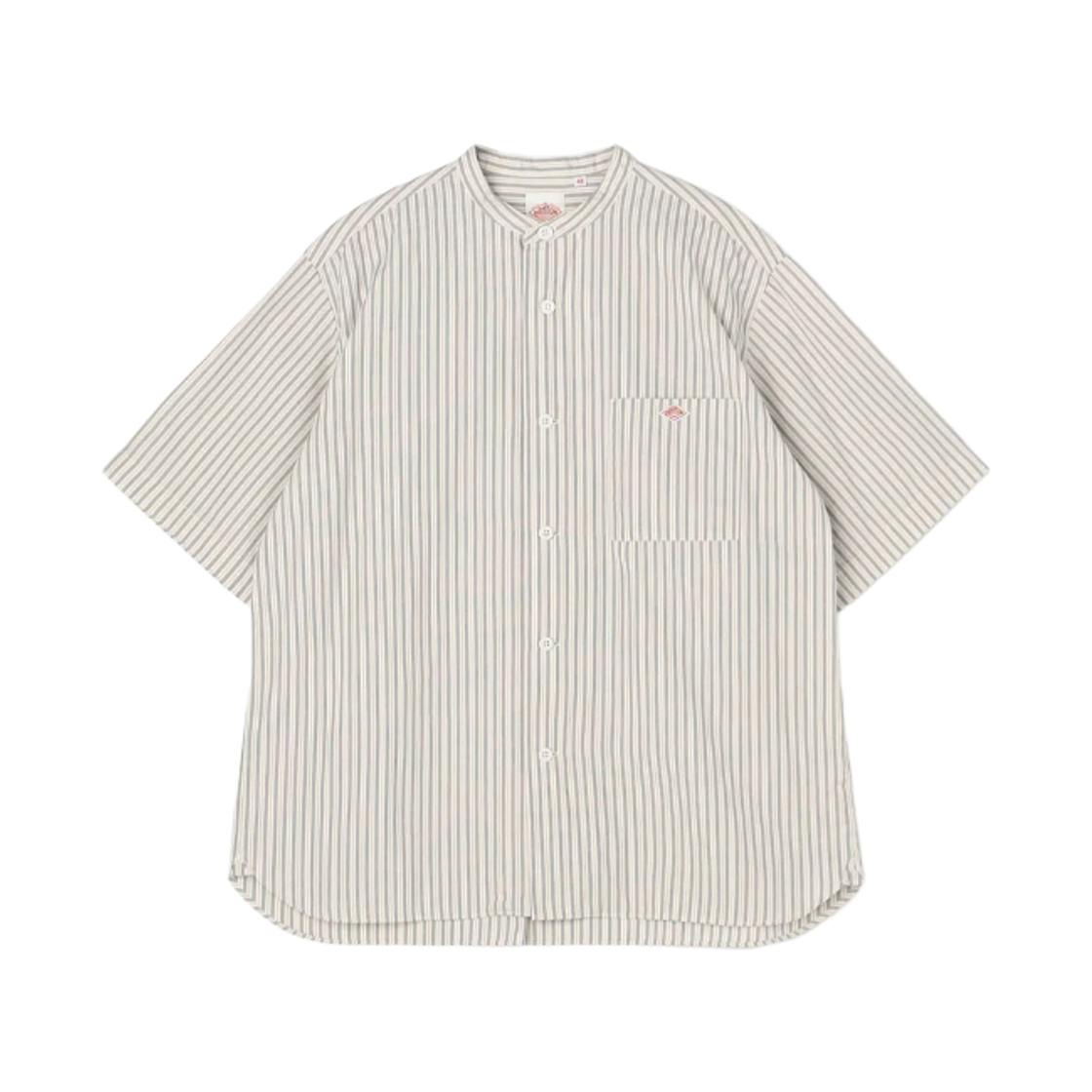 단톤 스트라이프 코튼 리넨 숏슬리브 밴드 칼라 셔츠 에크루 차콜(Danton Stripe Cotton Linen Short Sleeve Band Collar Shirt Ecru Charcoal)