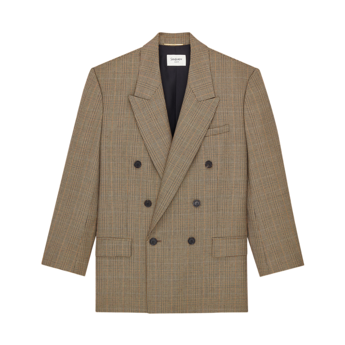 (W) 생로랑 더블 브레스티드 자켓 프린스 오브 웨일스 퍼피투스 울 베이지 마롱 마린((W) Saint Laurent Double Breasted Jacket in Prince of Wales Puppytooth Wool Beige Marron Marine)