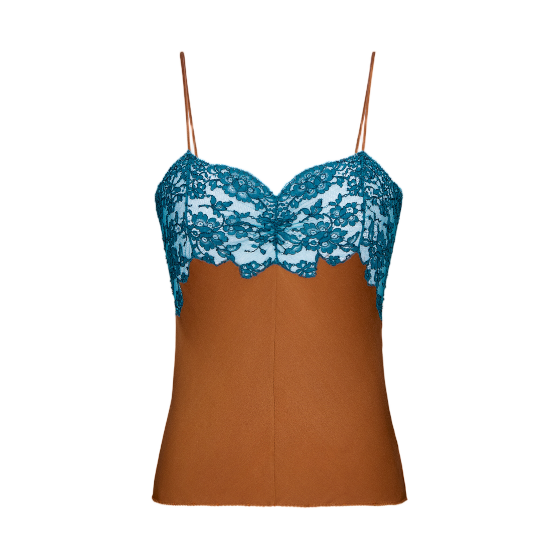 (W) 생로랑 레이스드 캐미솔 실크 사틴 카라멜((W) Saint Laurent Laced Camisole in Silk Satin Caramel) - 1