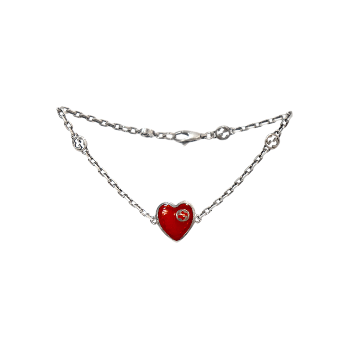 IT6J5LDM3HQA Gucci Red Heart Interlocking G Silver Bracelet C-B61237