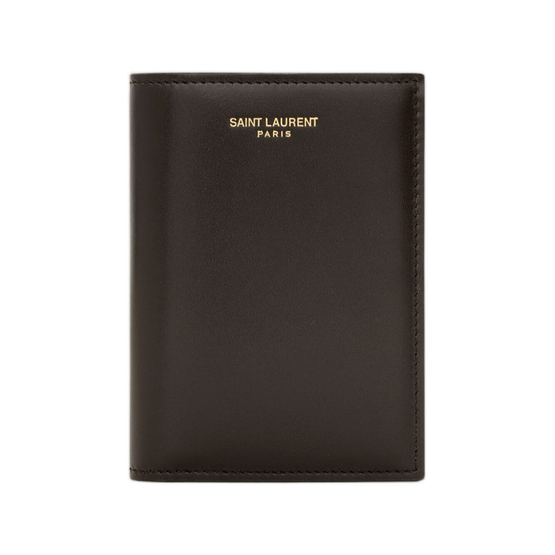 668726-AAG2F-2052 Saint Laurent Paris Credit Card Wallet in Two Tone Smooth Leather Dark Chocolate  Bordeaux