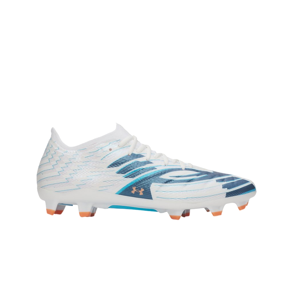 6006229-100 Under Armour UA Shadow Pro 4 FG Soccer Cleats White Boundless Blue Orange Bloc
