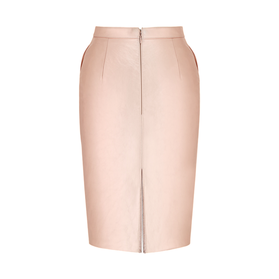 (W) 생로랑 펜슬 스커트 메탈릭 레더 오르 로즈 블랑((W) Saint Laurent Pencil Skirt in Metallic Leather Or Rose Blanc) - 2