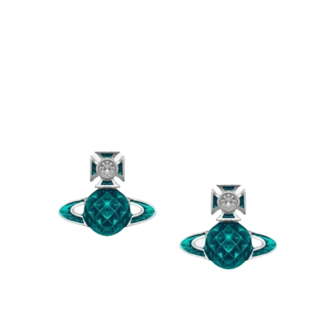 6201038G-02P736 (W) Vivienne Westwood Mashita Bas Relief Earrings Platinum Blue Zircon Enamel