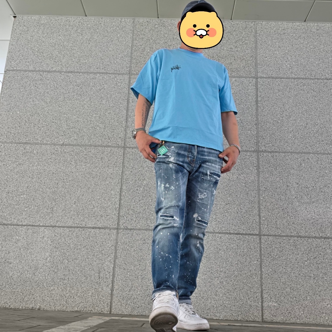 Stussy Big Dog Stone Washed T-Shirt Sky Blue 착용 스타일 - 2