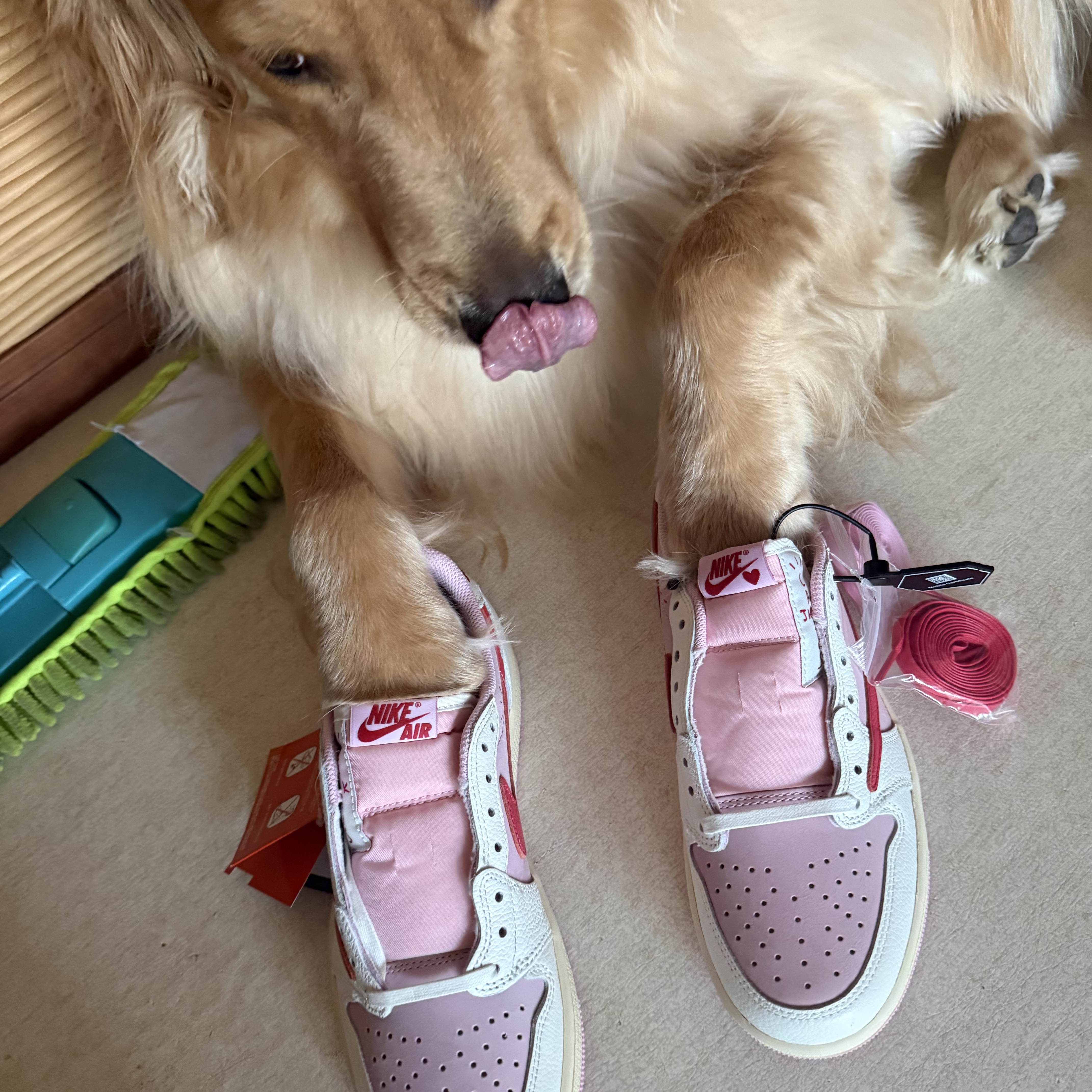 Jordan 1 x Travis Scott Retro Low OG SP Sail Tropical Pink 착용 스타일 - 2