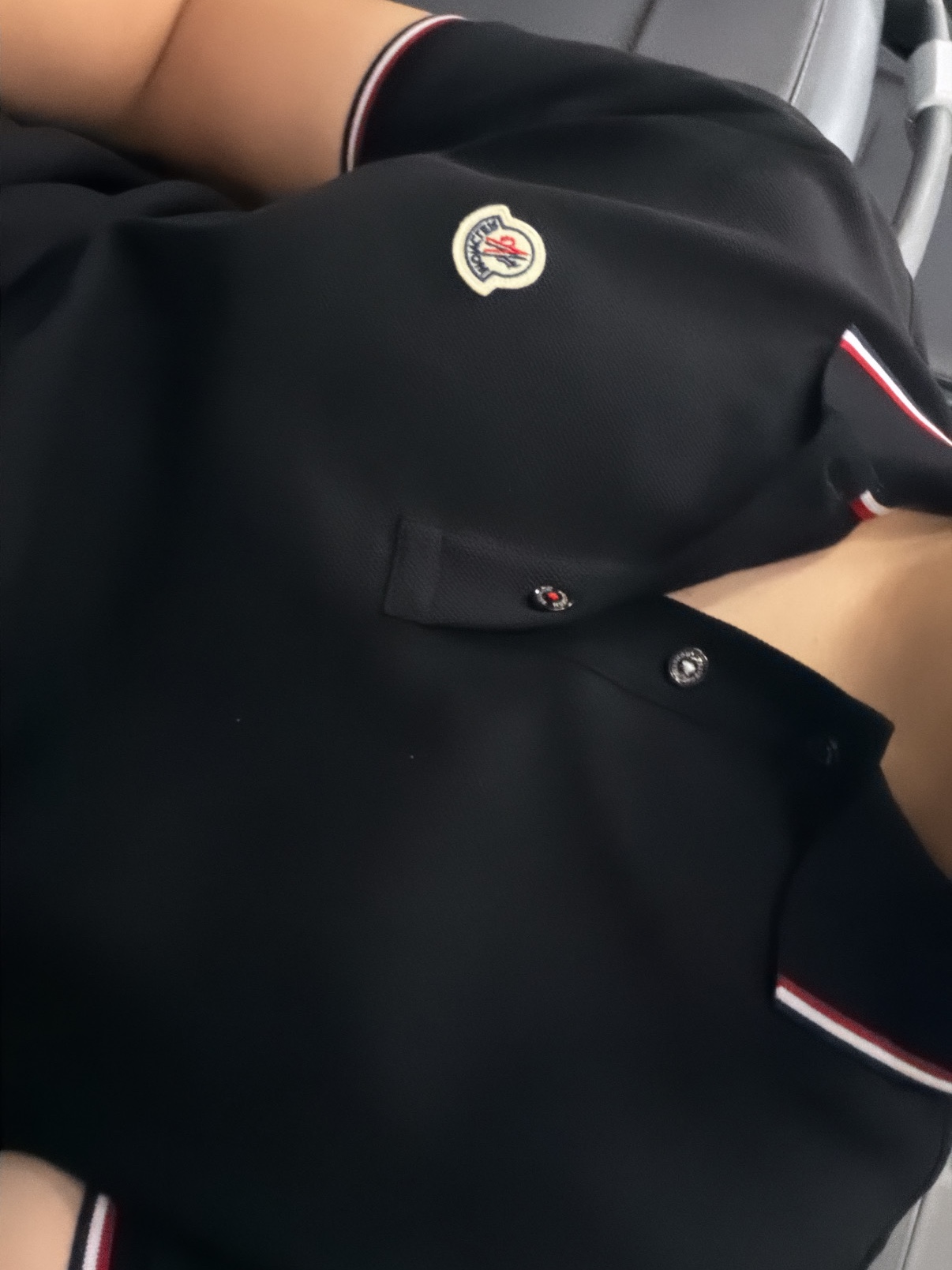 Moncler Trim Cotton Piquet Polo Shirt Black - 25SS 착용 스타일