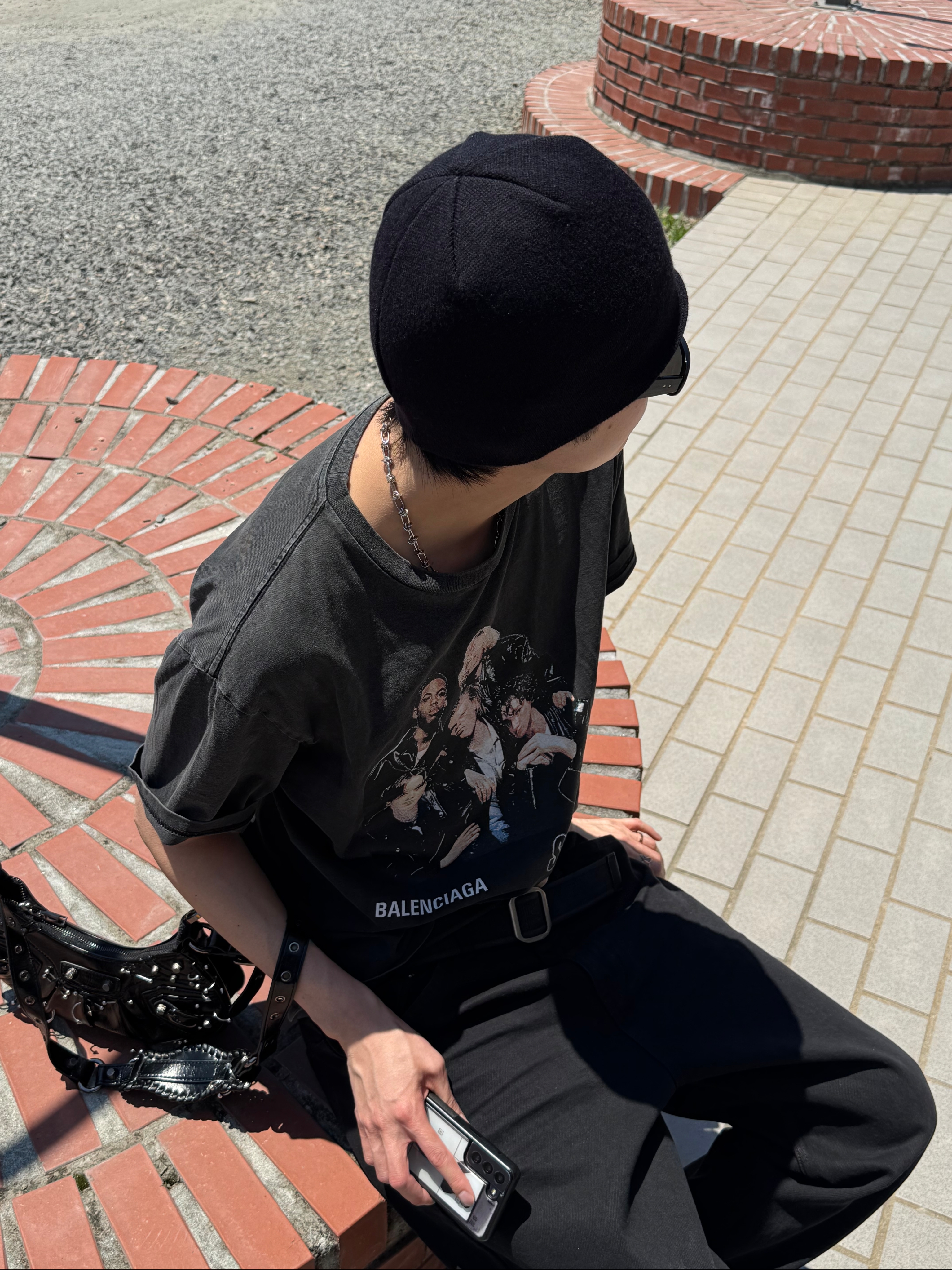 Farfromwhat Coated Double Buckle Woven Belt, Farfromwhat Far Wrinkled Washed Pants_Black 착용 스타일 - 4