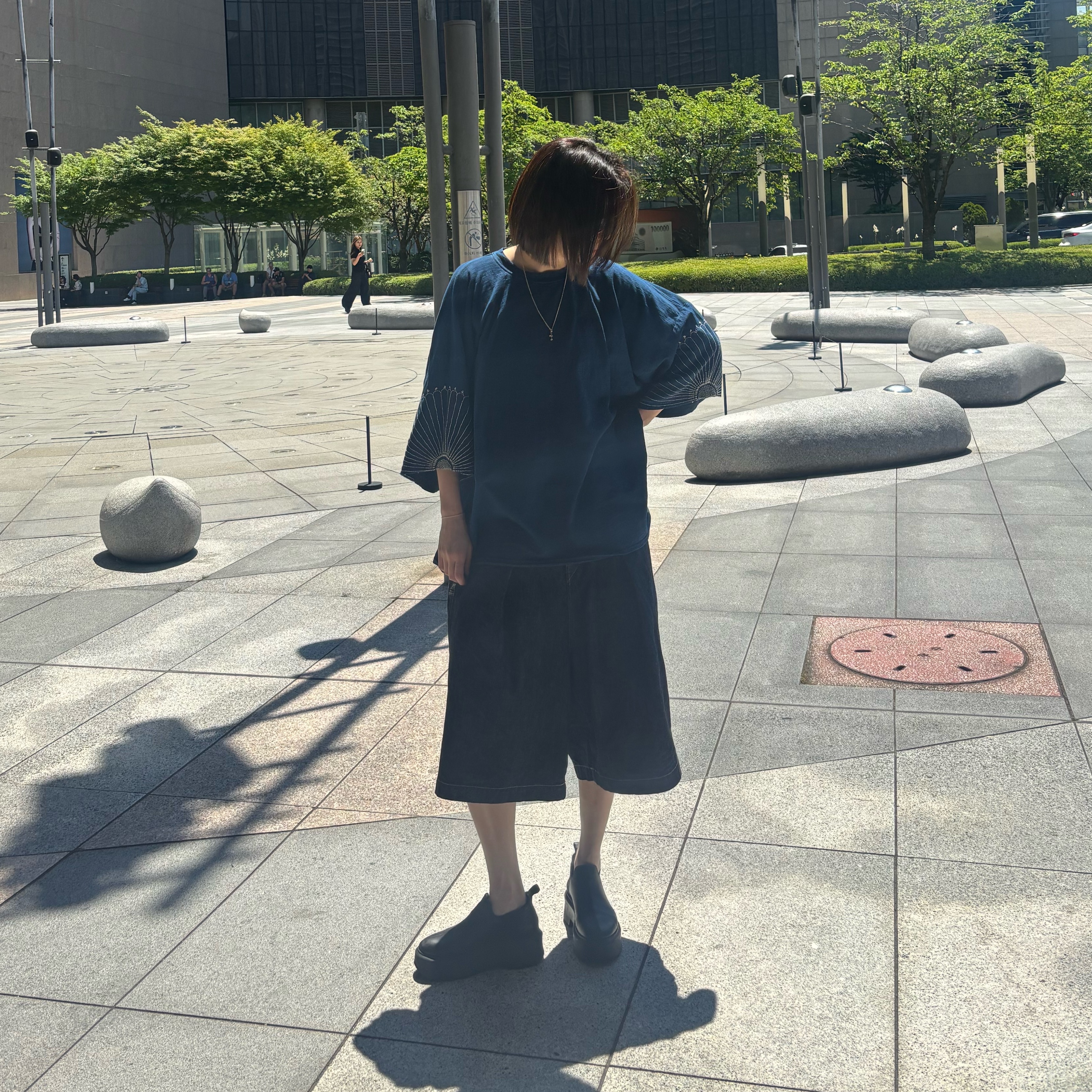 Ray-Ban DADDY-O II Polished Black Frame Green Classic G-15 Lenses, Kapital IDG Jersey Huge T-Shirt Furoshiki Embroidery Indigo 착용 스타일 - 2