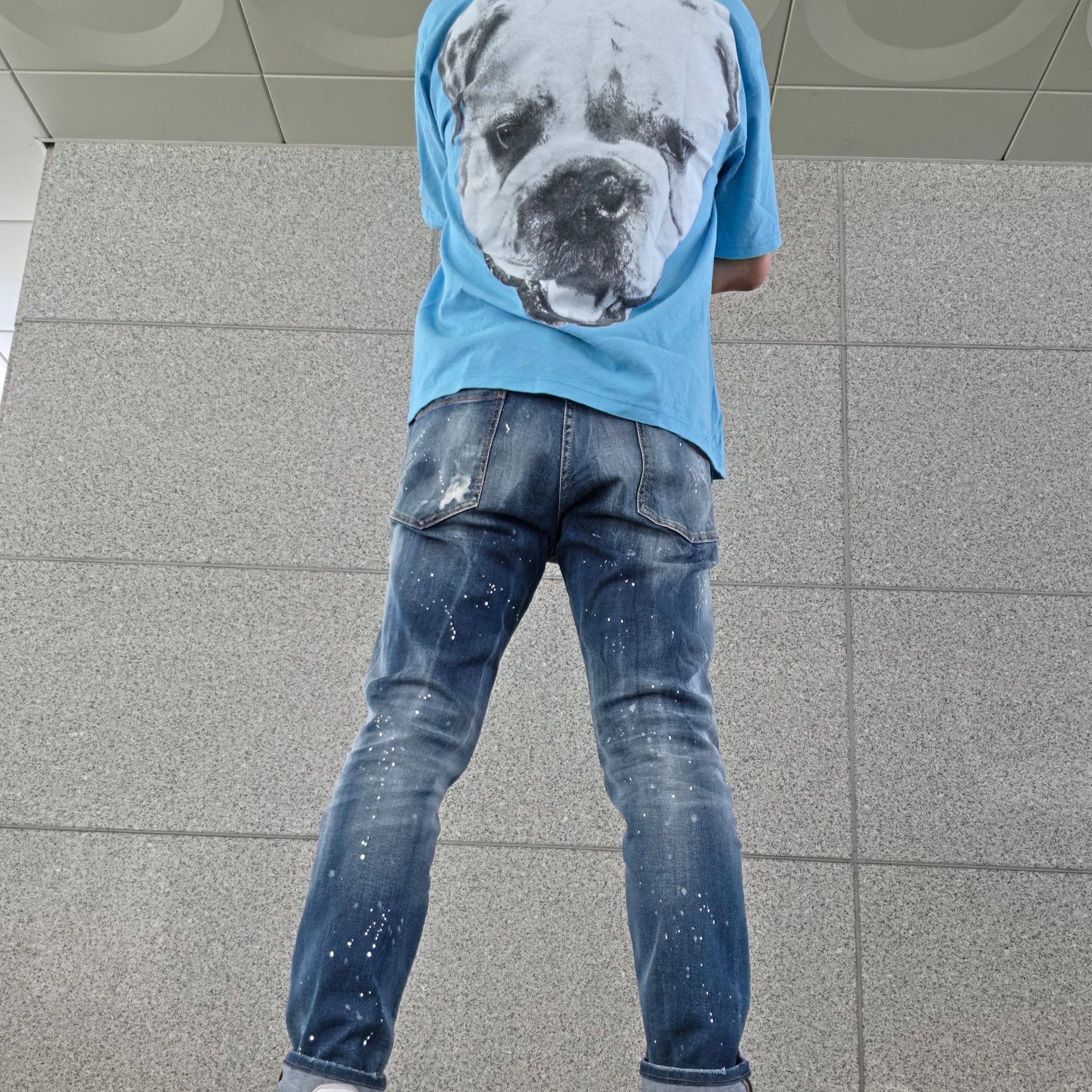 Stussy Big Dog Stone Washed T-Shirt Sky Blue 착용 스타일 - 3