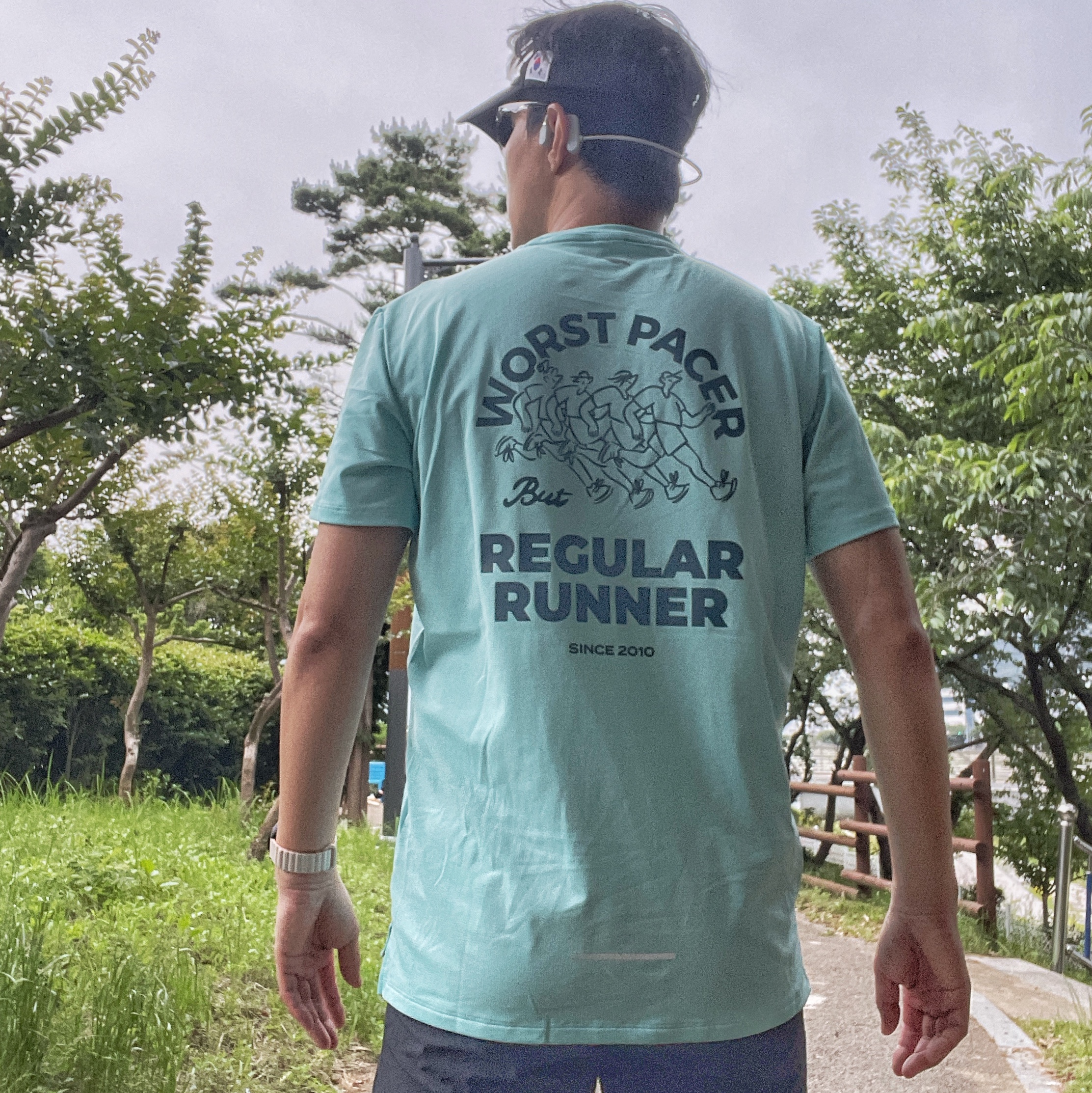 DECATHLON Men's Running Short-Sleeved T-Shirt Run Dry Graph 500 Lagoon Blue 착용 스타일 - 7