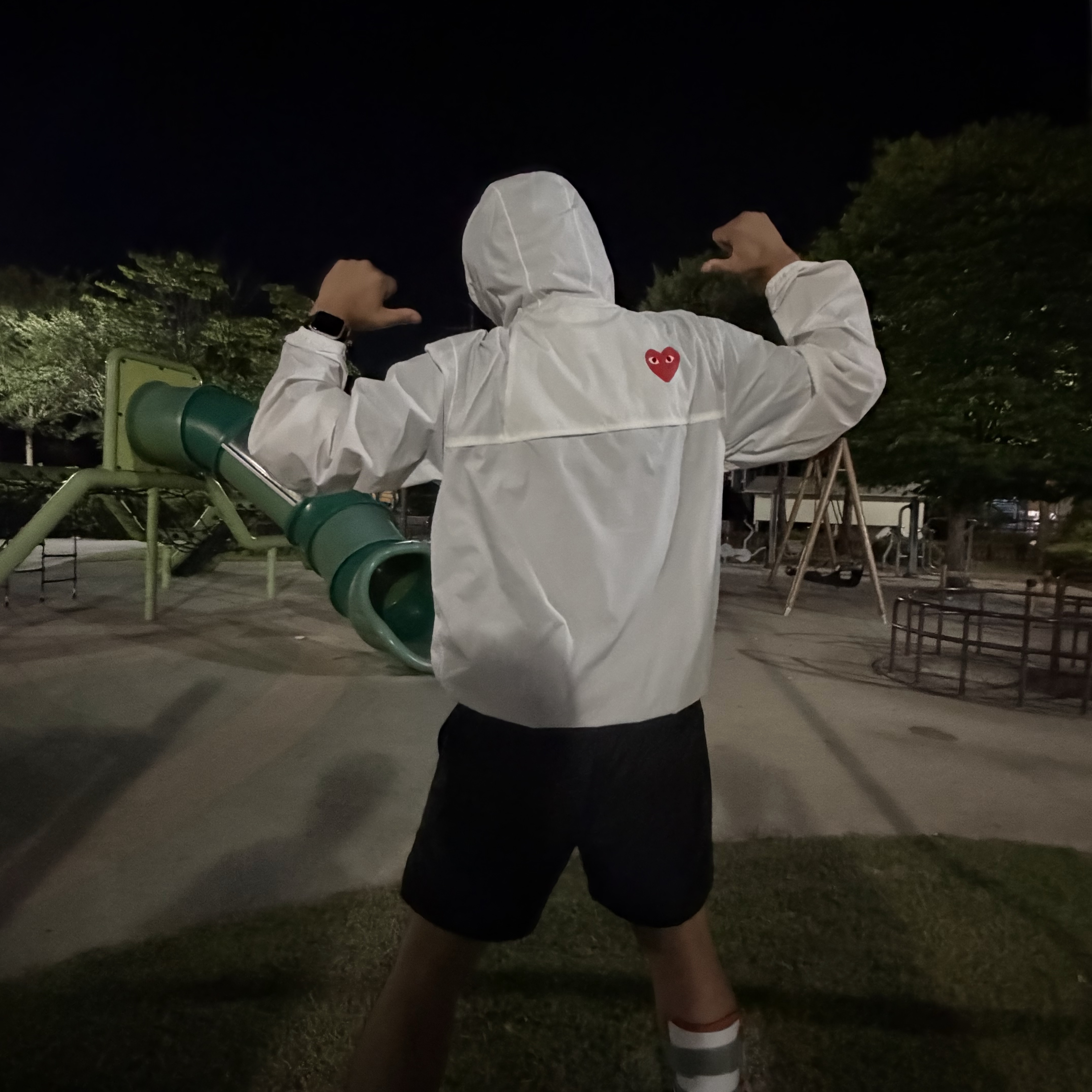 Play Comme des Garcons x K-Way Full Zip Jacket White 착용 스타일 - 3