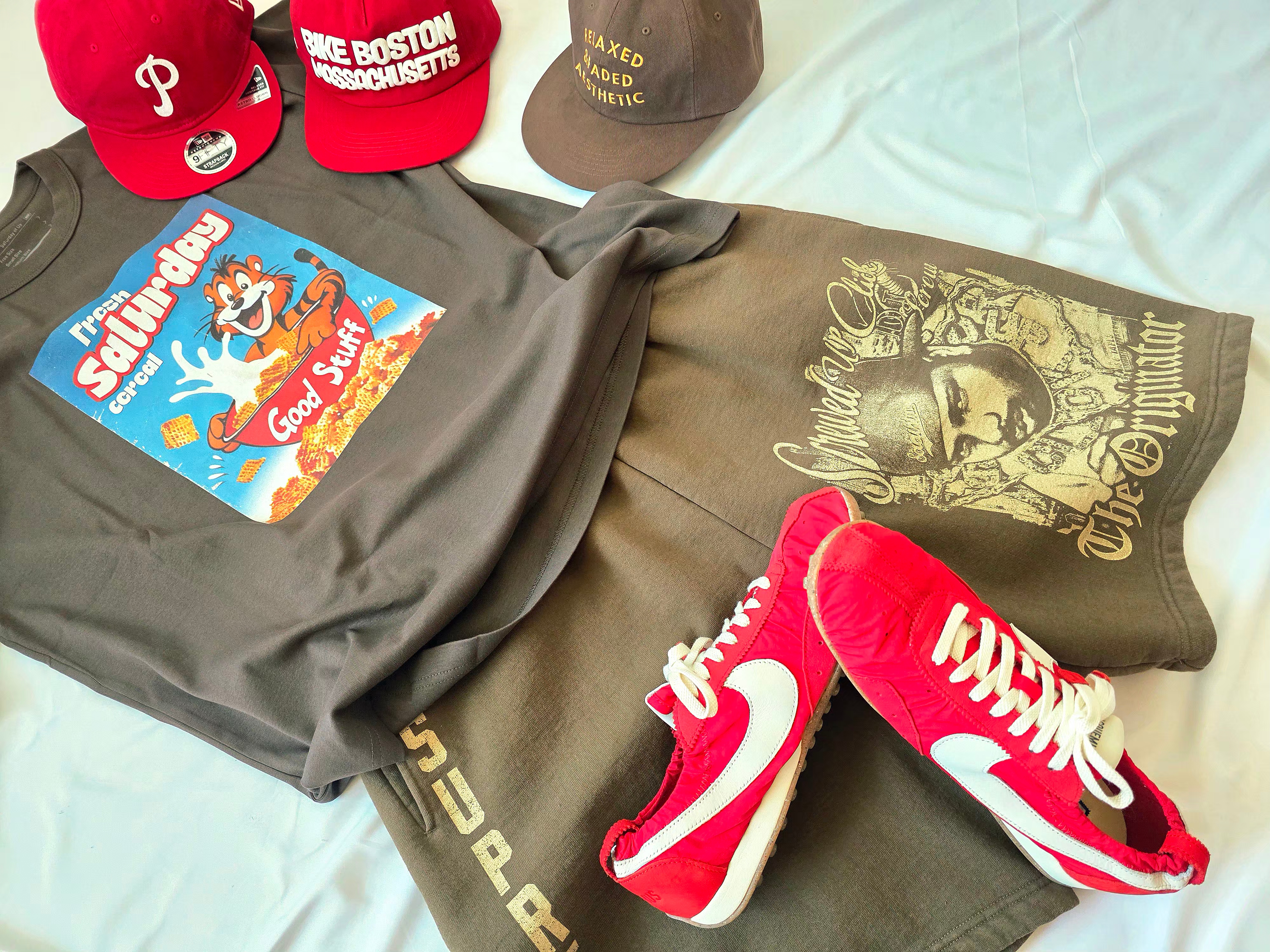 STU Cereal T-shirt Brown, Supreme x DJ Screw Sweatshort Dusty Brown - 26SS 착용 스타일 - 2
