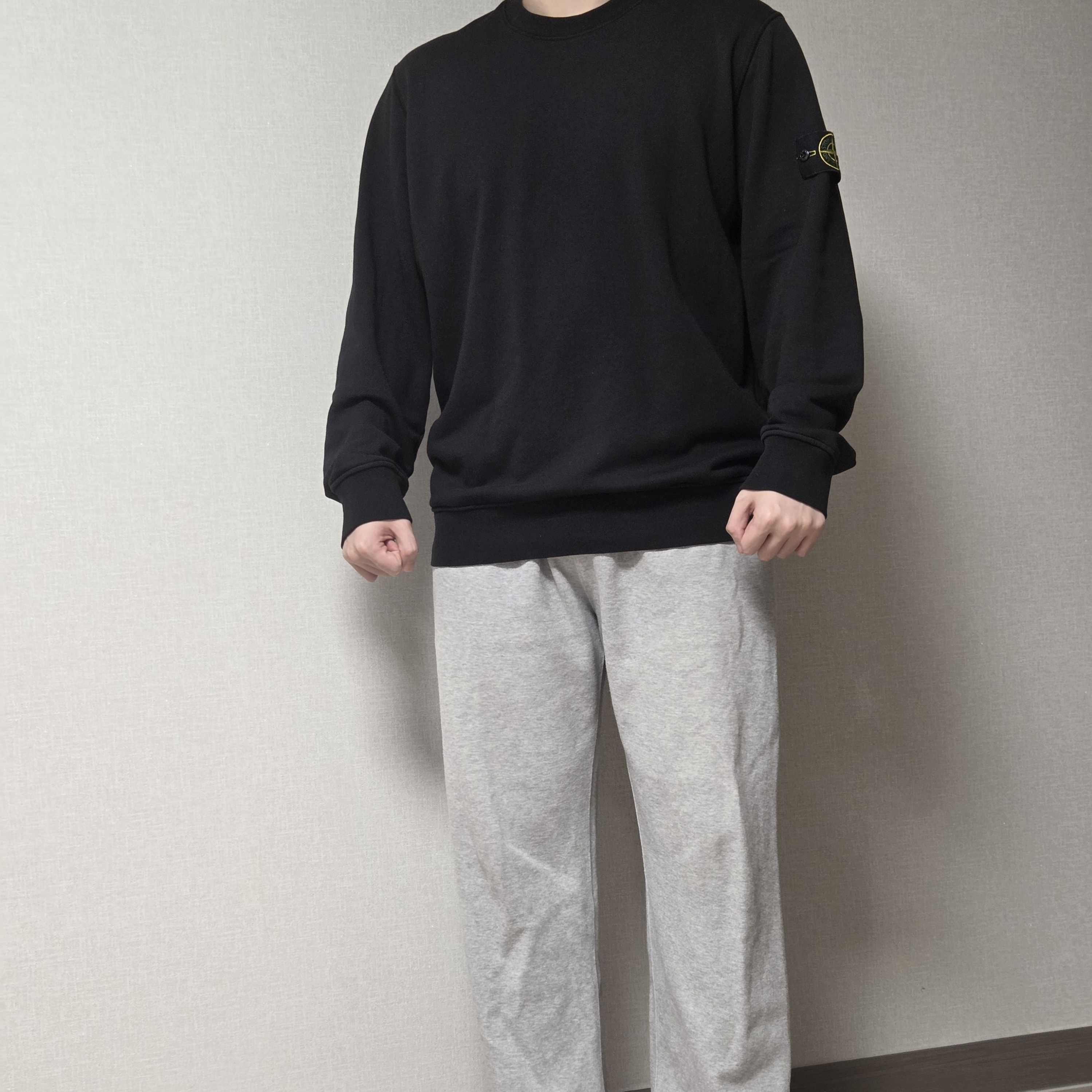 Stone Island 6100060 Organic Cotton Fleece Regular Fit Crewneck Sweatshirt Black - 26SS 착용 스타일