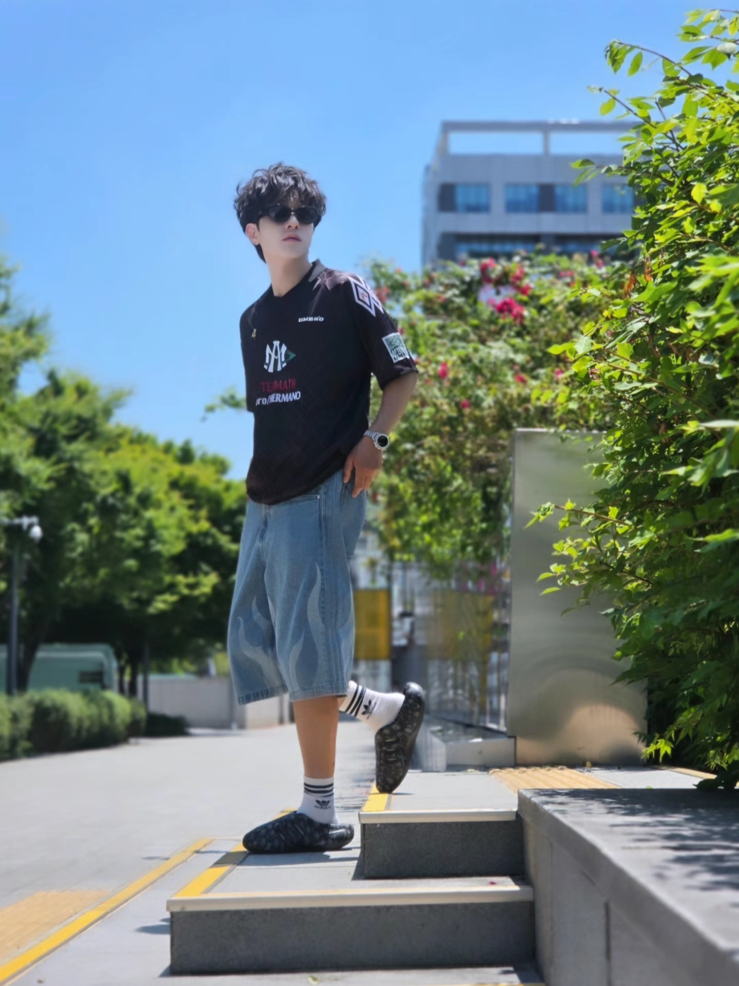 Adidas Flames Denim Shorts Blue - KR Sizing 착용 스타일 - 5