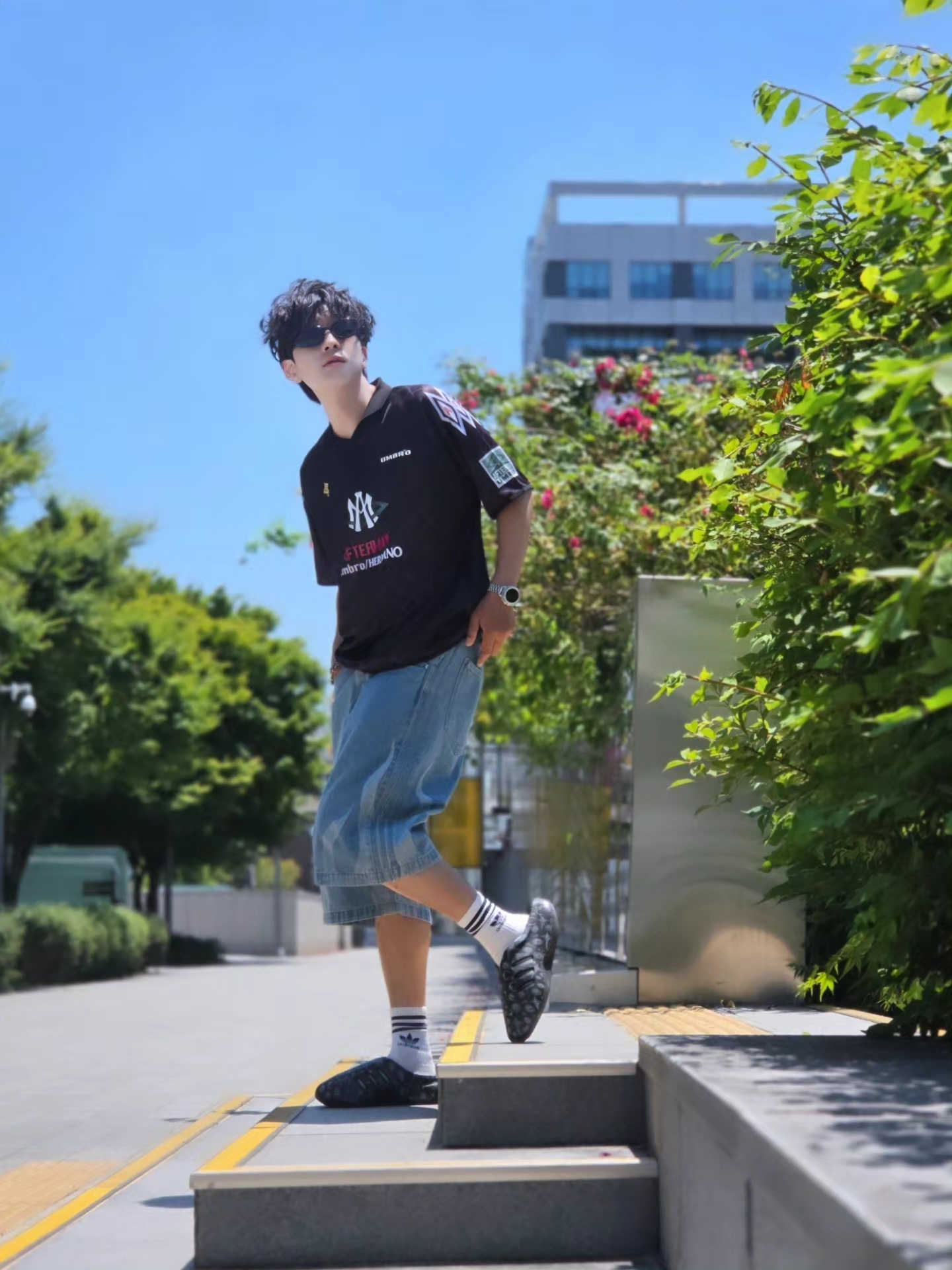 Adidas Flames Denim Shorts Blue - KR Sizing 착용 스타일 - 4