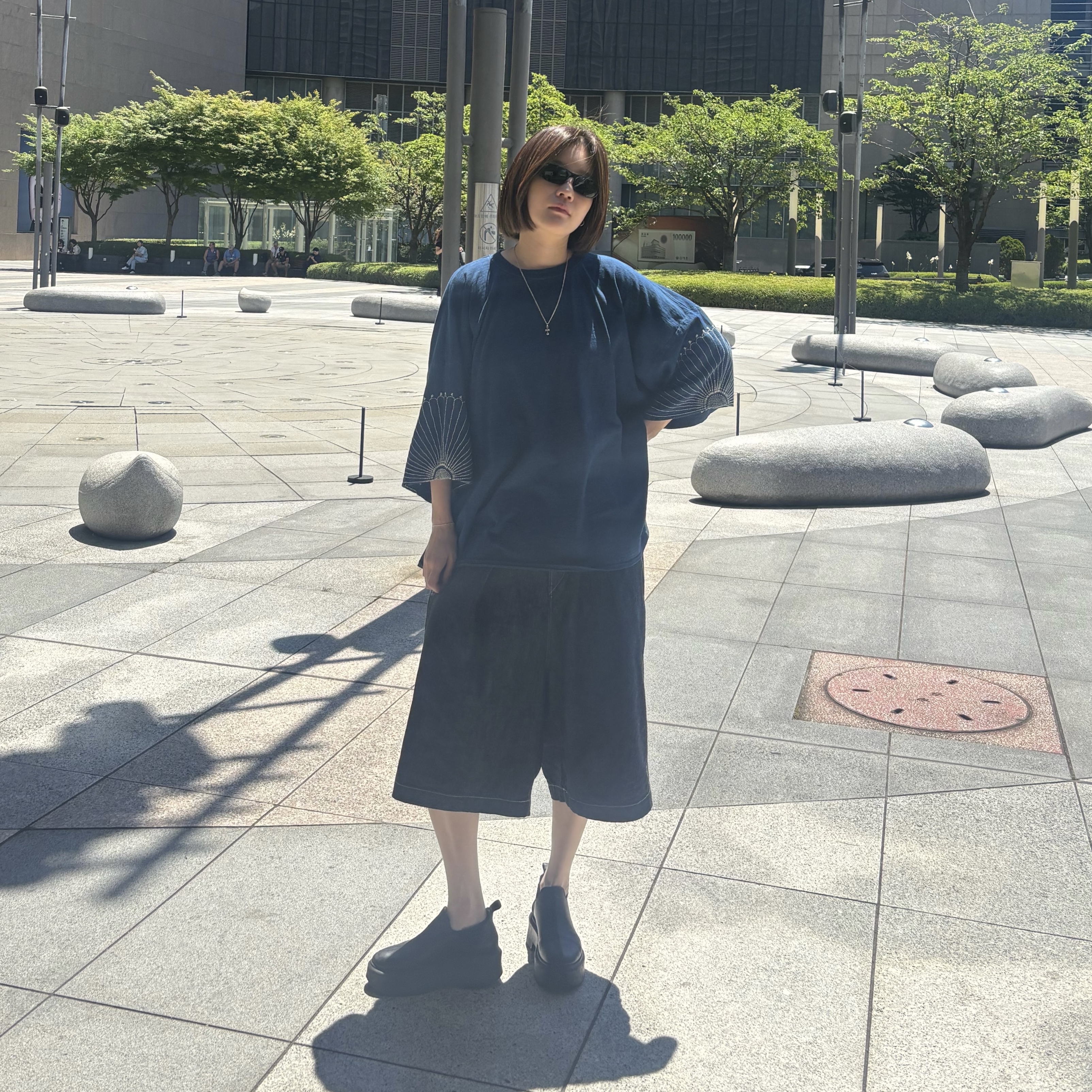 Ray-Ban DADDY-O II Polished Black Frame Green Classic G-15 Lenses, Kapital IDG Jersey Huge T-Shirt Furoshiki Embroidery Indigo 착용 스타일 - 1