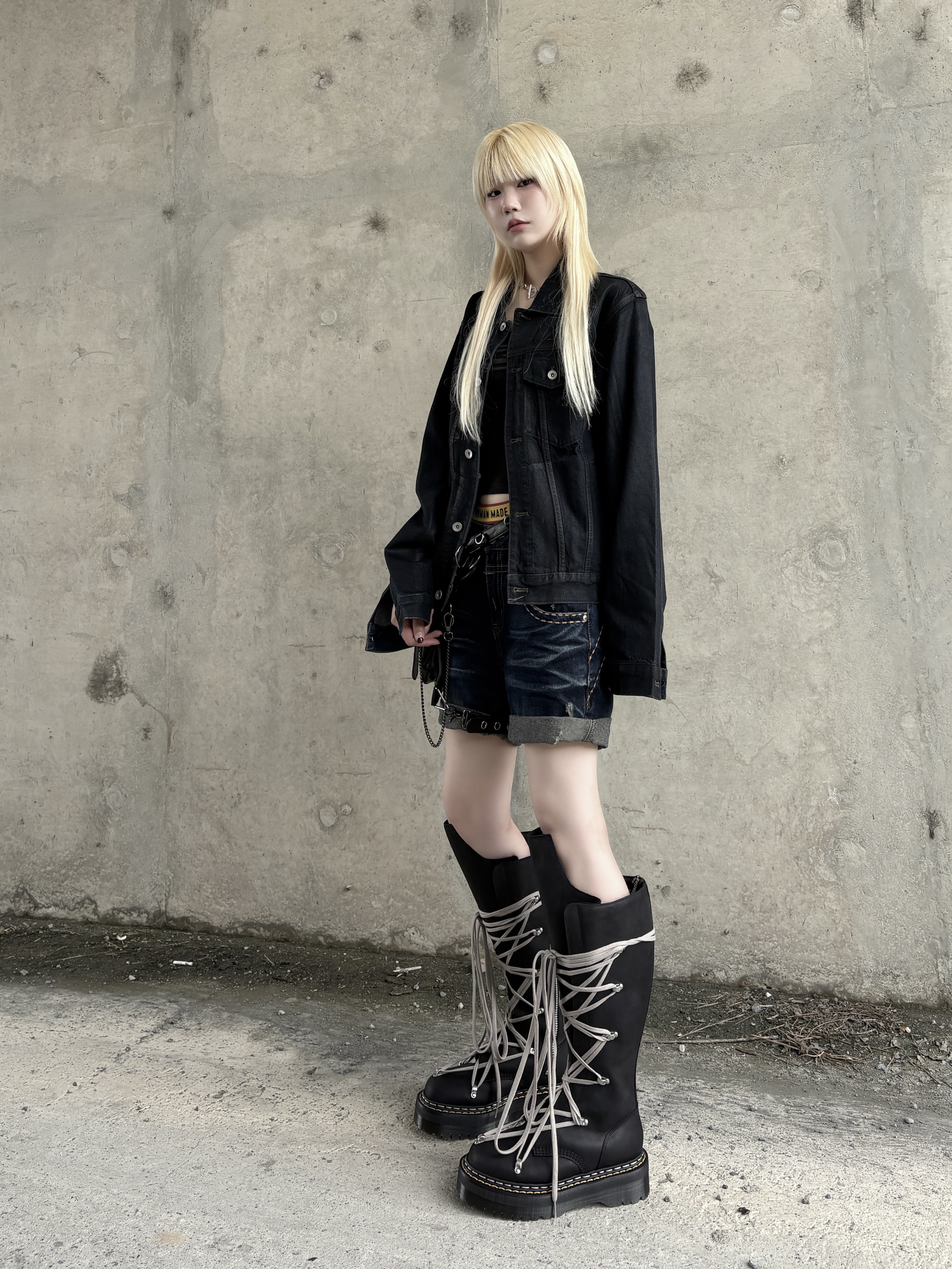 Dr. Martens x Rick Owens 1B60 Quad Sole Pentalace Boots Black, Human made Boxer Brief Black 착용 스타일 - 1