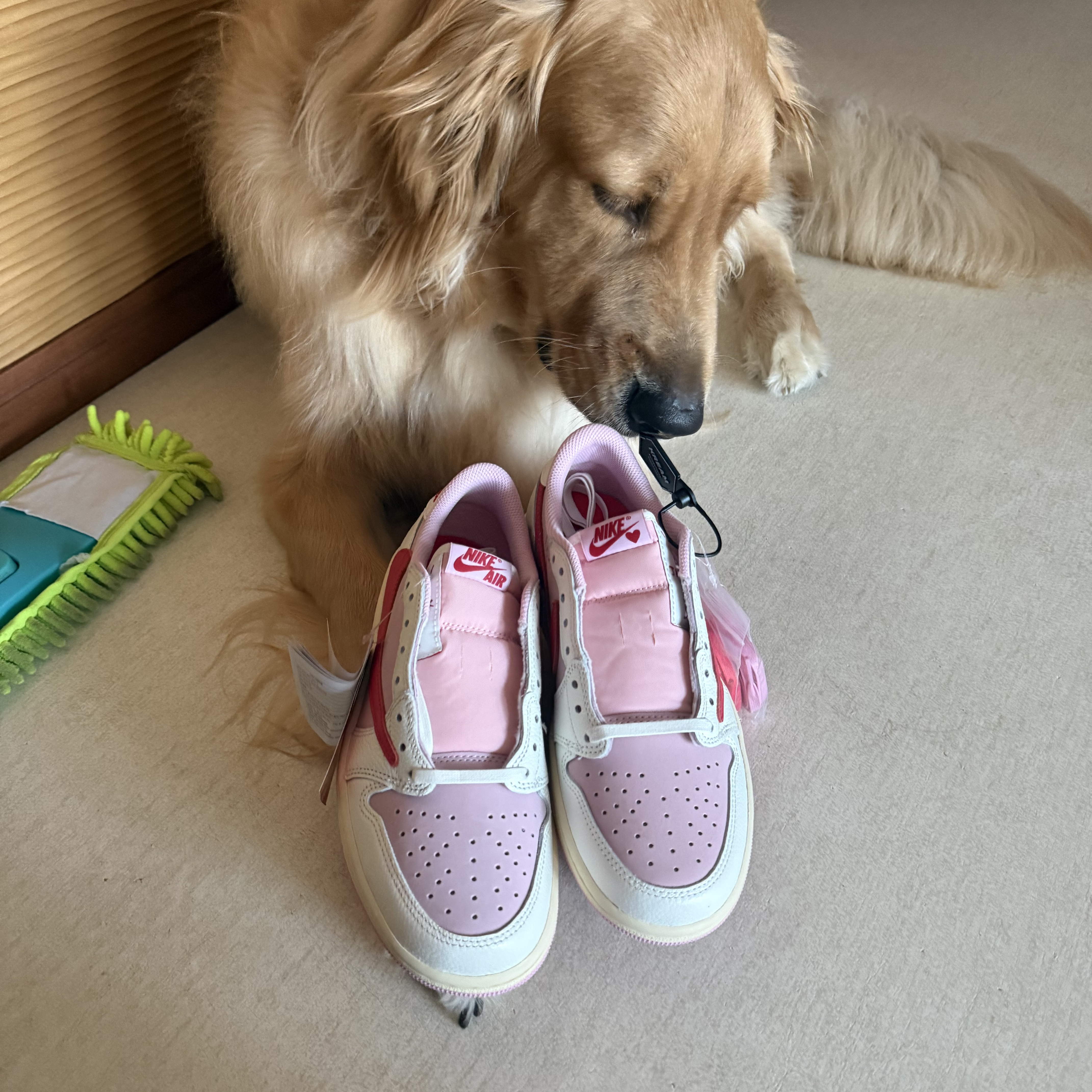 Jordan 1 x Travis Scott Retro Low OG SP Sail Tropical Pink 착용 스타일 - 1