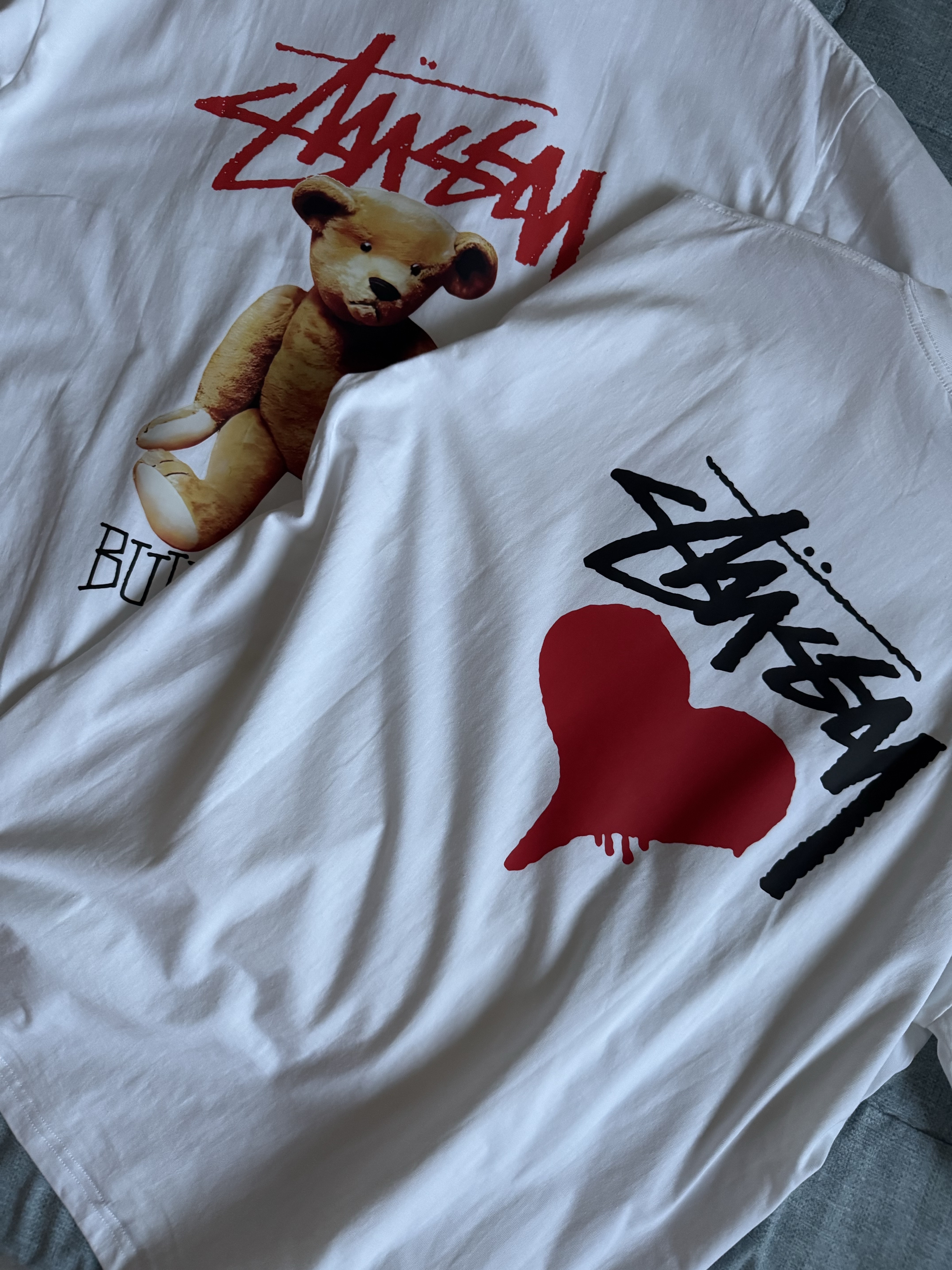 Stussy Built Tough T-Shirt White, Stussy Stock Heart T-Shirt White 착용 스타일