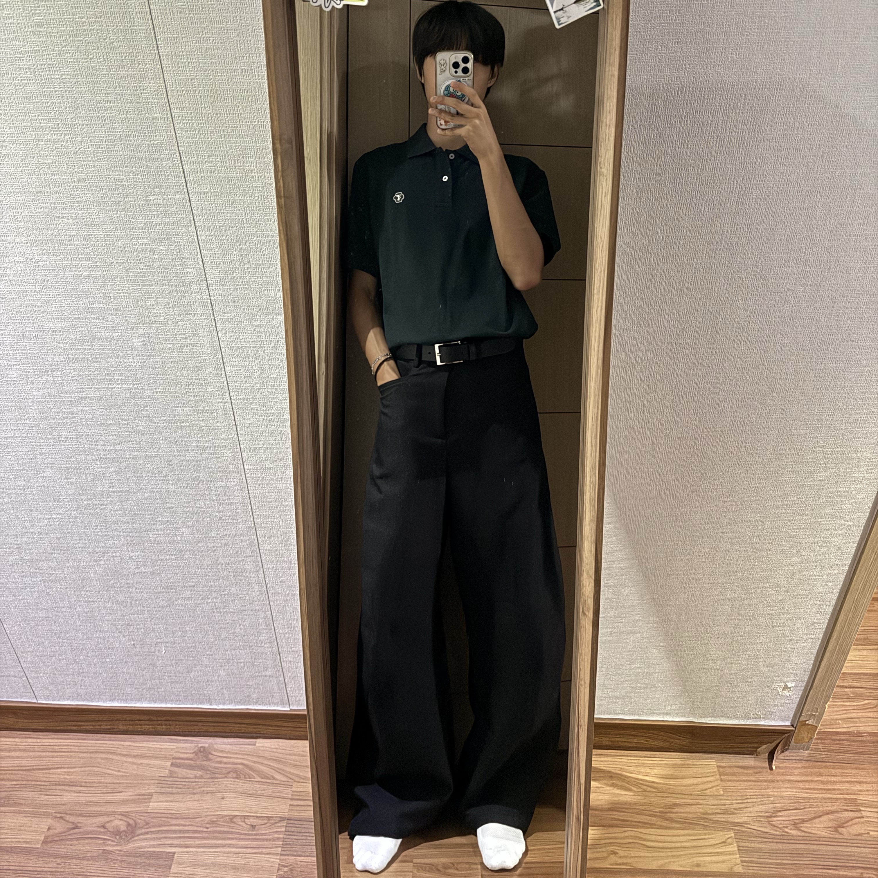 (W) 8seconds Curved Cotton Slacks Black 착용 스타일
