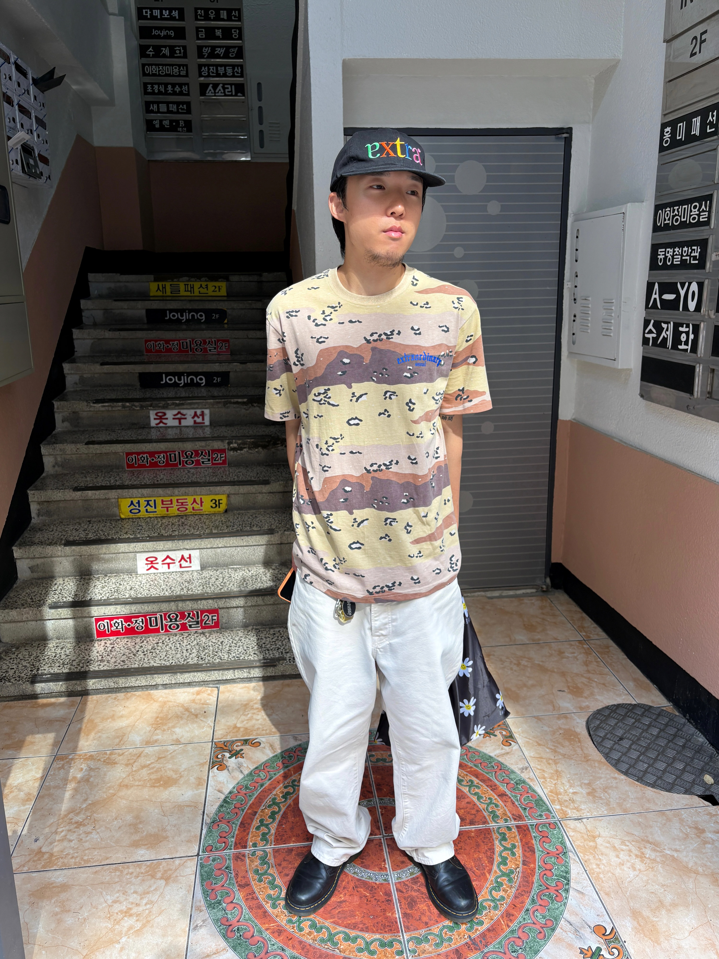 Stussy Denim Classic Jean Natural, Dr. Martens 1461 Nappa Black 착용 스타일 - 1