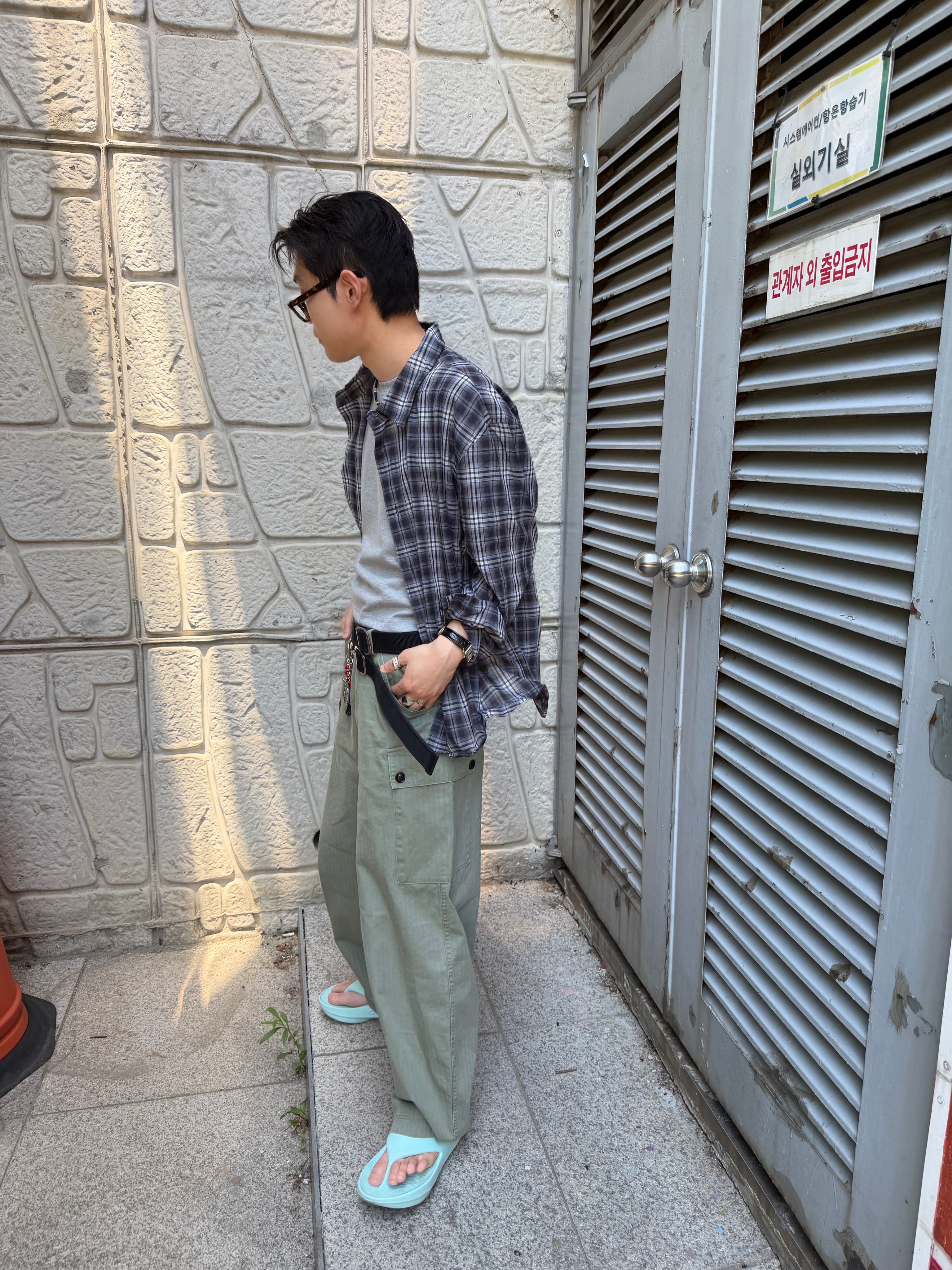 Nonnod Wire Sheer Shirt Navy, Farfromwhat Coated Double Buckle Woven Belt 착용 스타일 - 10