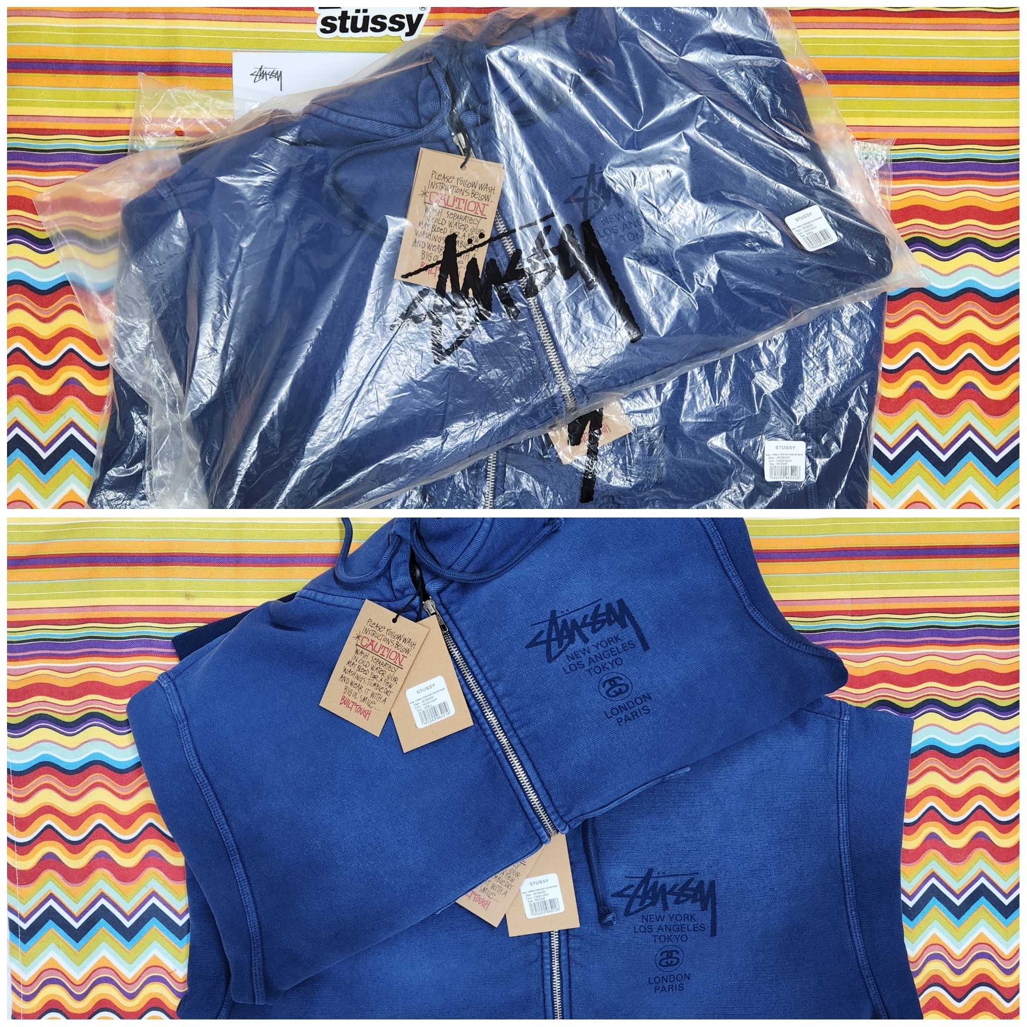 Stussy World Tour Zip Hoodie Sun Faded Navy 착용 스타일