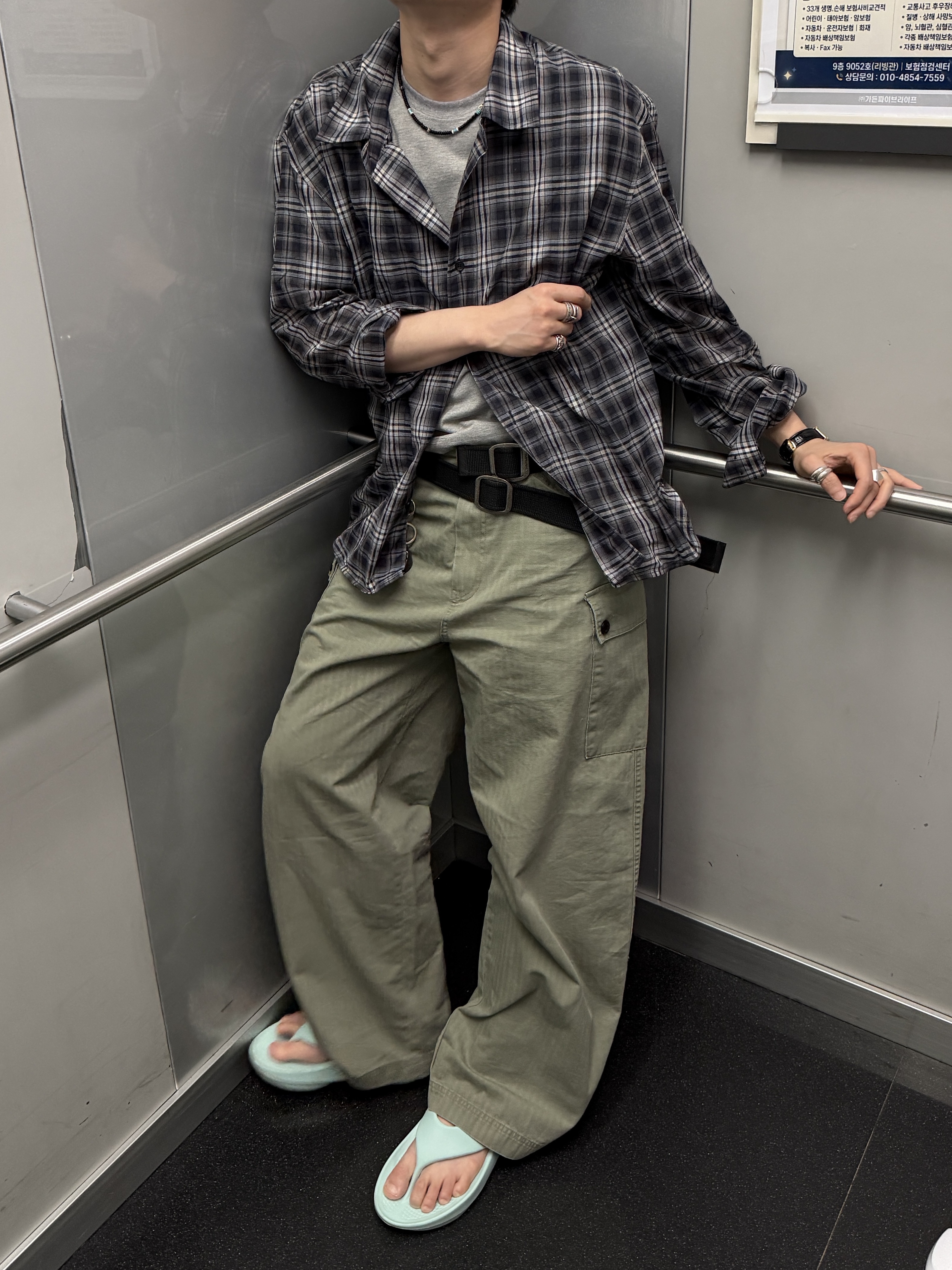 Nonnod Wire Sheer Shirt Navy, Farfromwhat Coated Double Buckle Woven Belt 착용 스타일 - 1