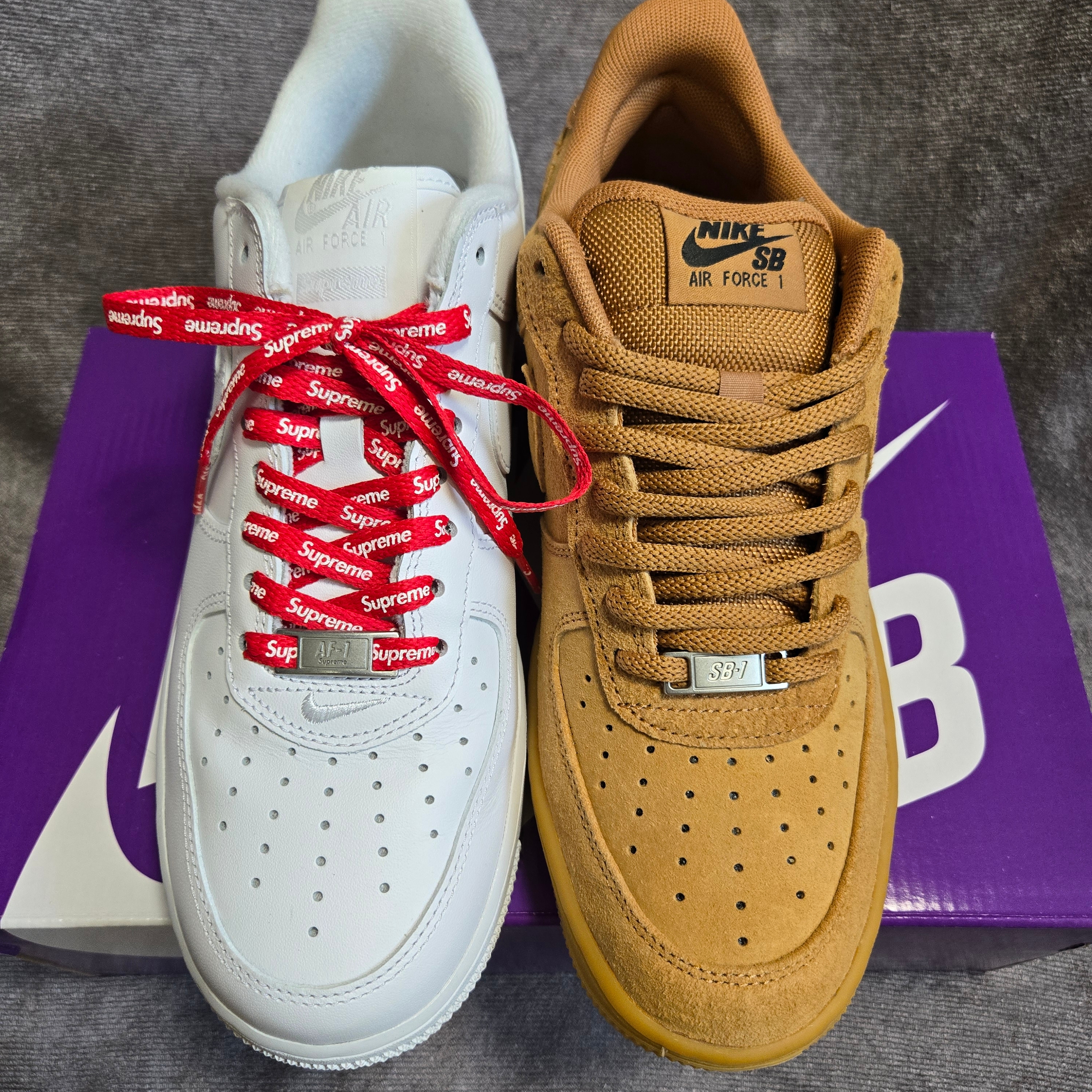 Nike SB Air Force 1 Low Flax and Black, Nike x Supreme Air Force 1 Low White 착용 스타일 - 4