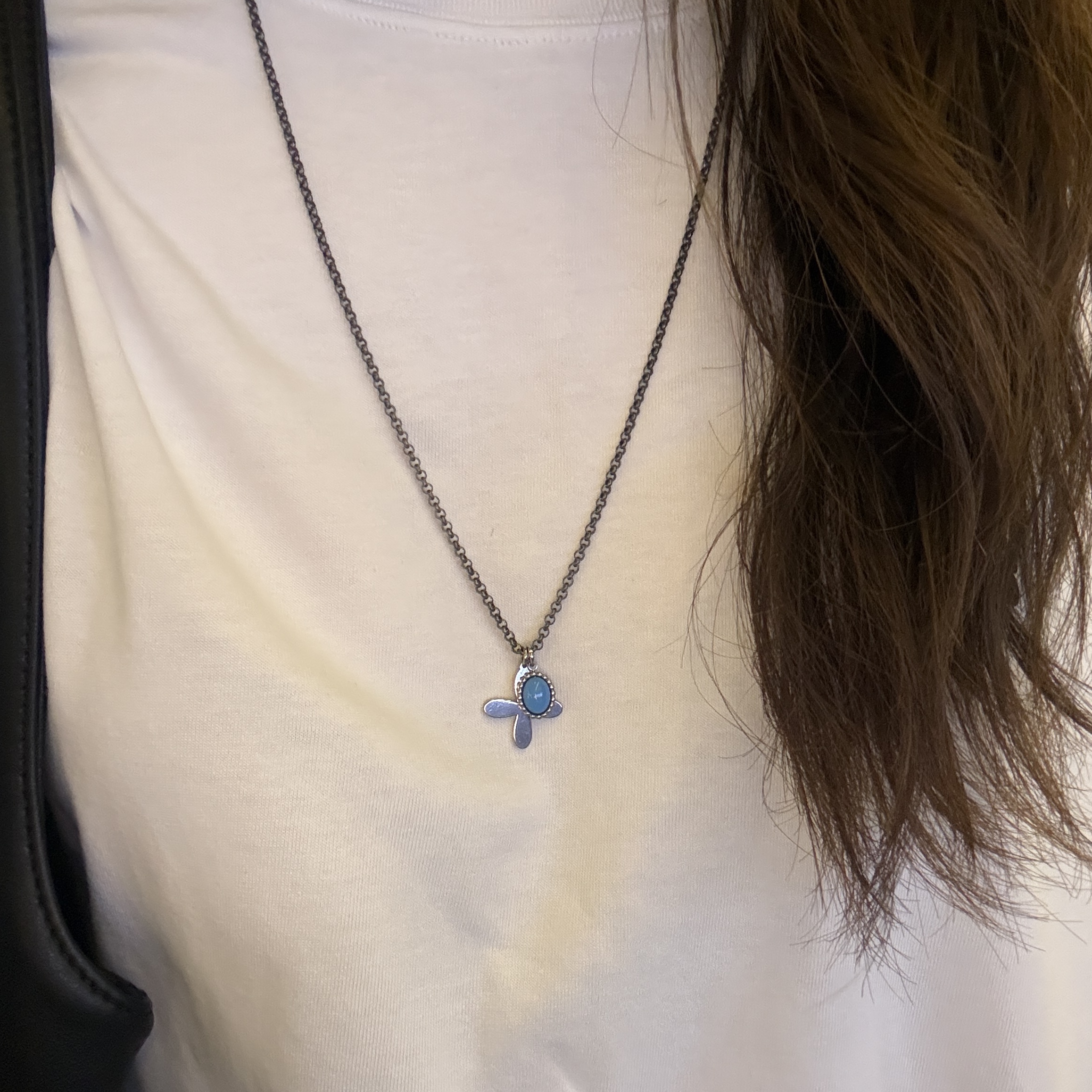Riomeu Blue Turquoise Vintage Chain Necklace 착용 스타일