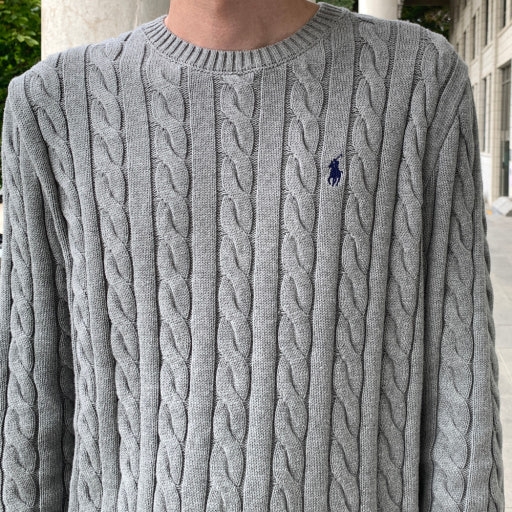 [20% 적립] Polo Ralph Lauren Cable Knit Cotton Sweater Grey 착용 스타일