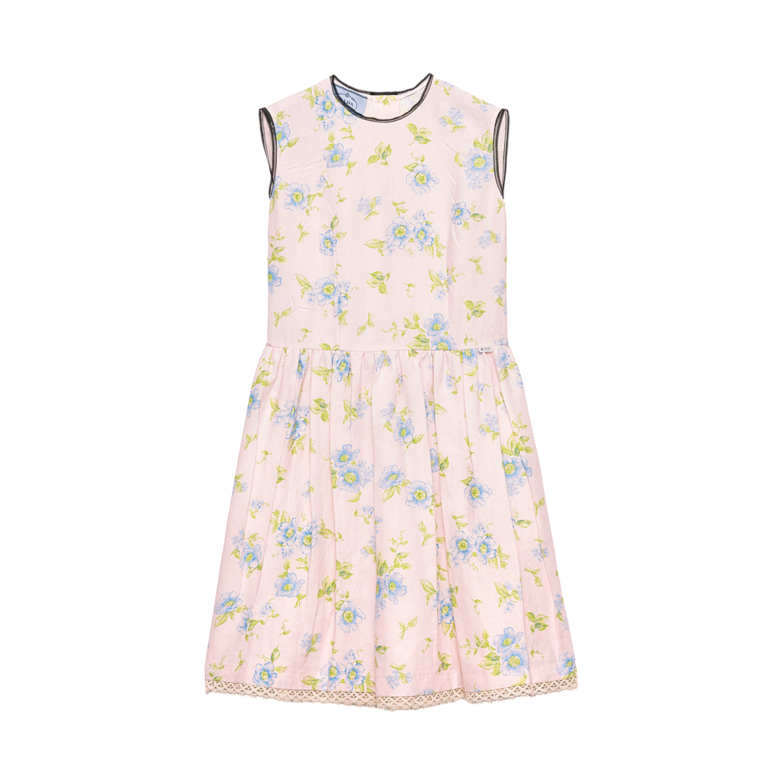 P3S52-1920-F0E18 (W) Prada Pleated Floral Print Linen Dress Alabaster Pink