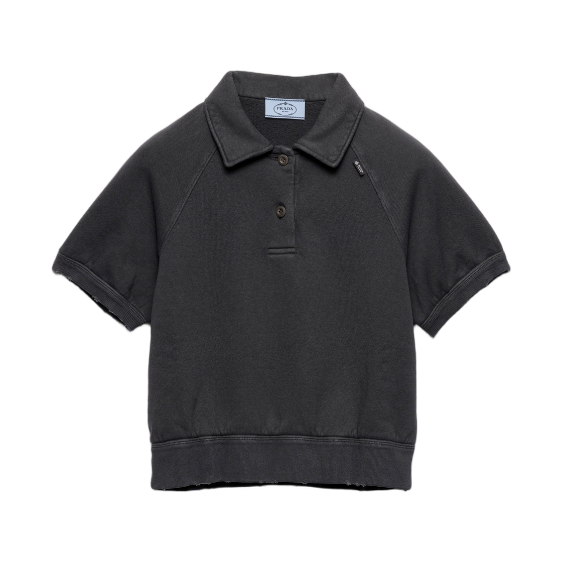 (W) 프라다 코튼 플리스 폴로 셔츠 아스팔트 그레이((W) Prada Cotton Fleece Polo Shirt Asphalt Gray)