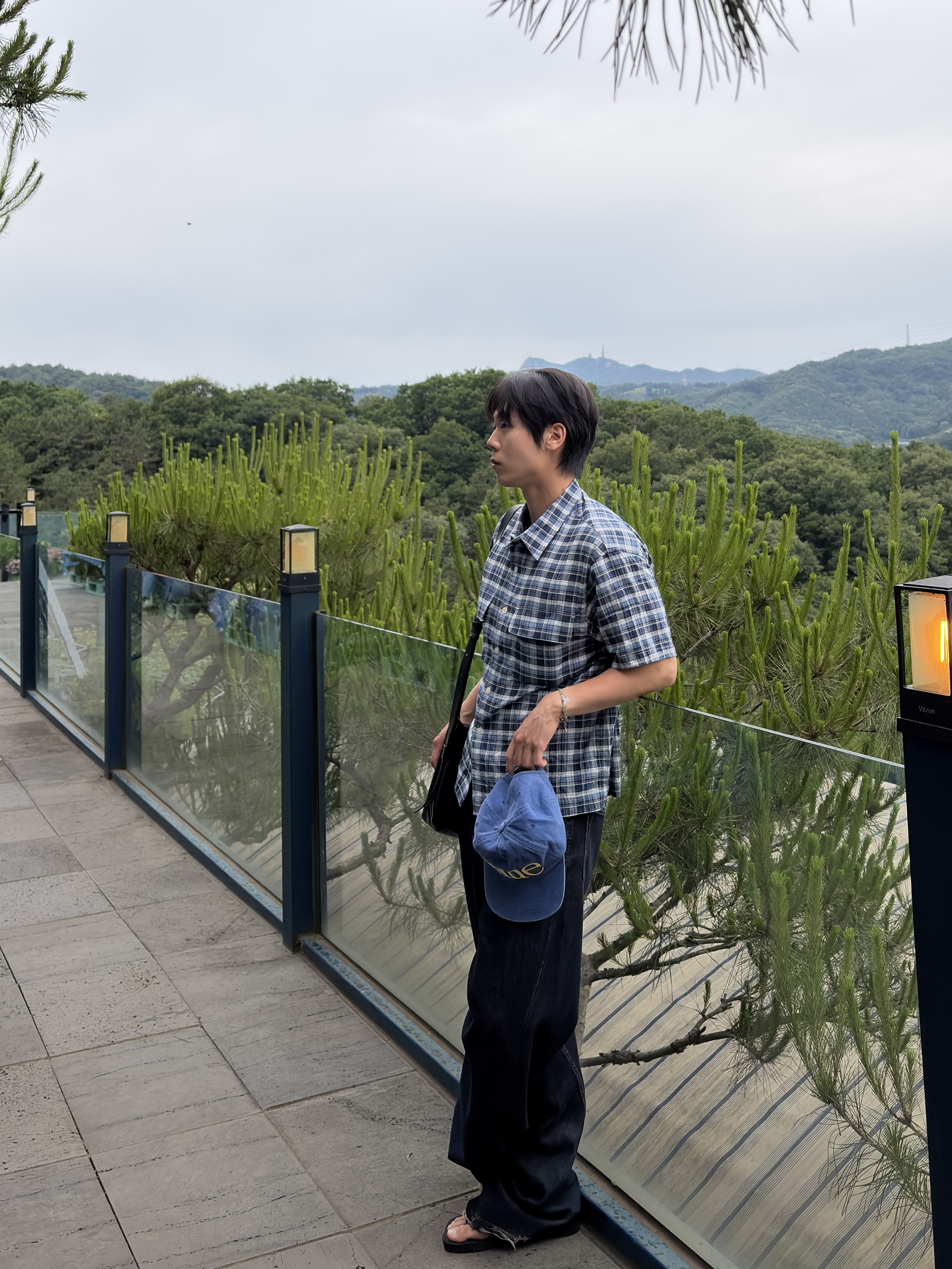 noun Crop Check Shirts Blue 착용 스타일 - 3