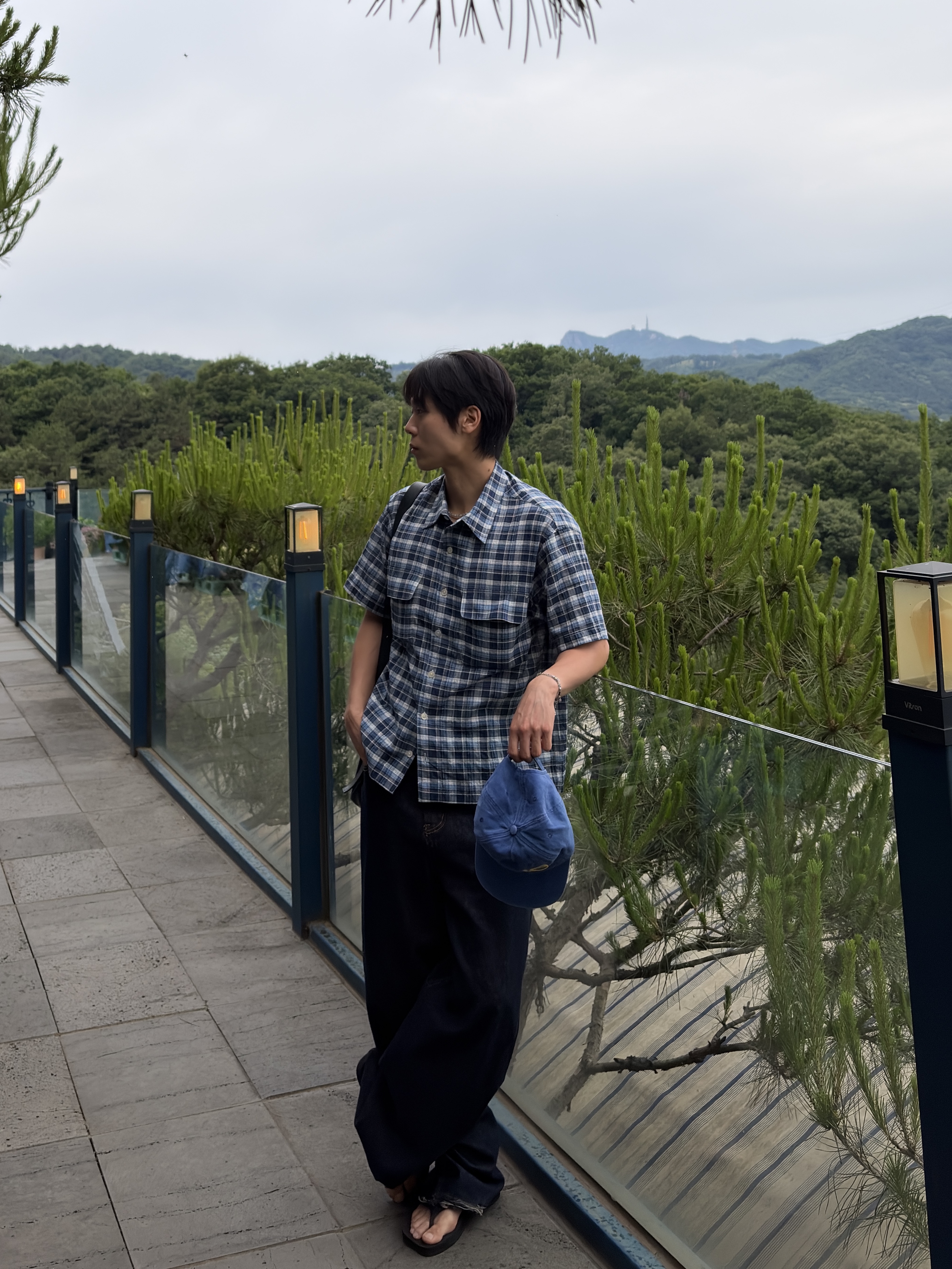 noun Crop Check Shirts Blue 착용 스타일 - 2