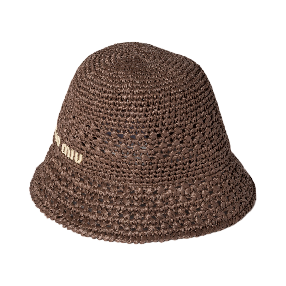 5HC287-2DO1-F0966 Miu Miu Woven Fabric Hat Cocoa Brown Natural