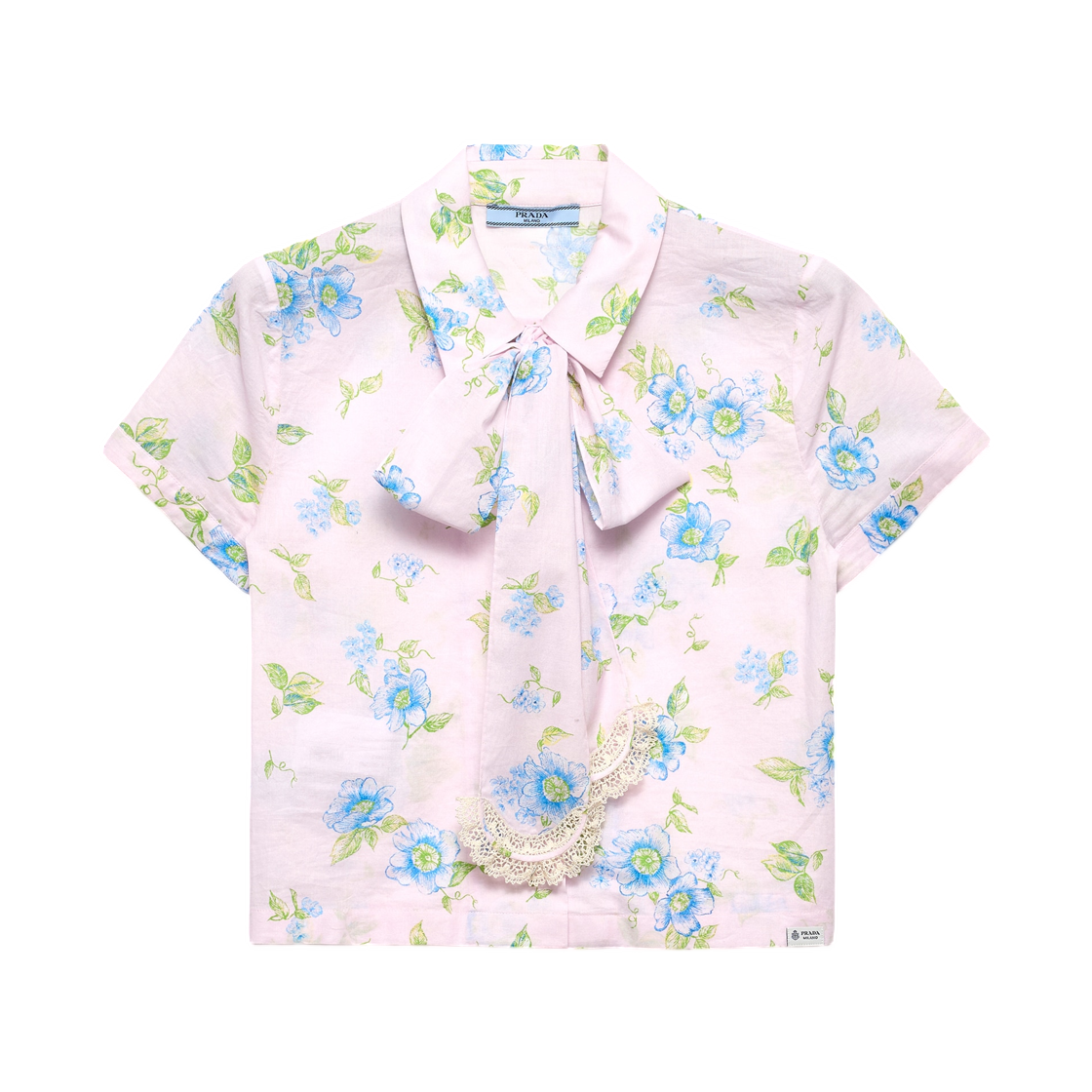 P454JX-190O-F0E18 (W) Prada Floral Print Batiste Shirt Alabaster Pink