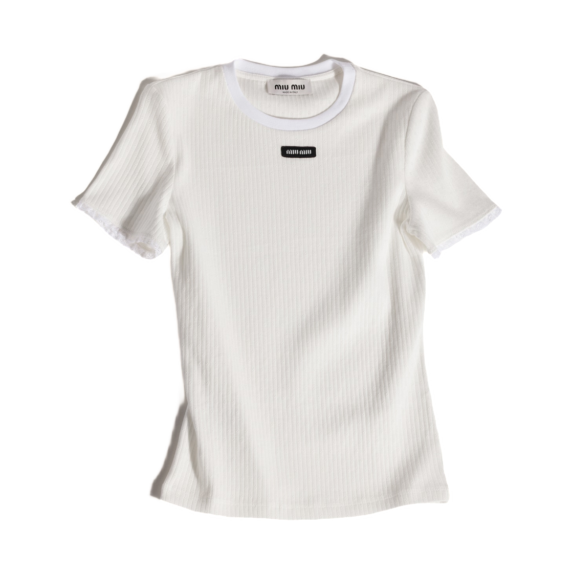 (W) 미우 미우 코튼 티셔츠 화이트((W) Miu Miu Cotton T-Shirt White)