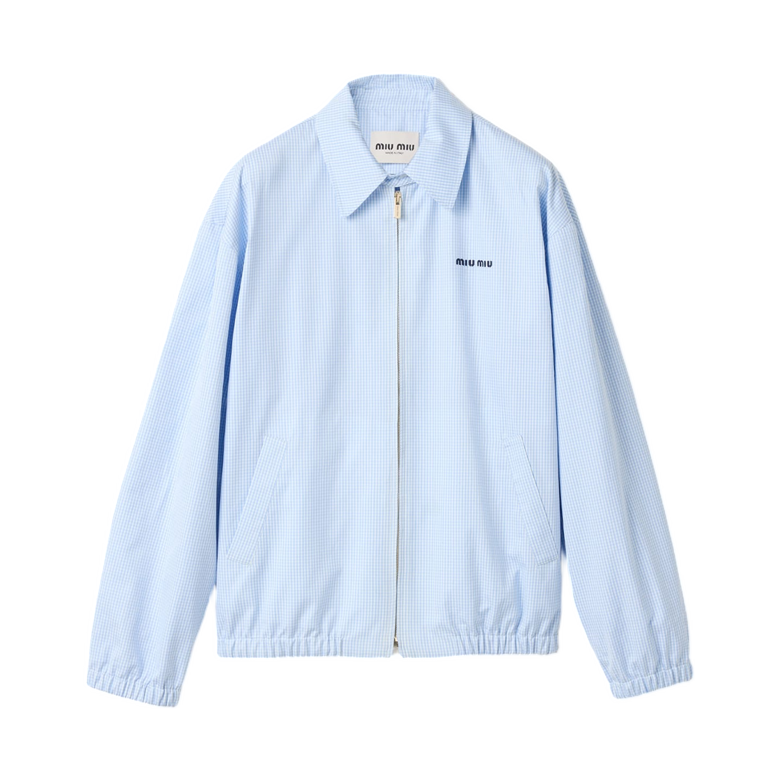 (W) 미우 미우 깅엄 체크 블루종 자켓 화이트 라이트 블루((W) Miu Miu Gingham Check Blouson Jacket White Light Blue)
