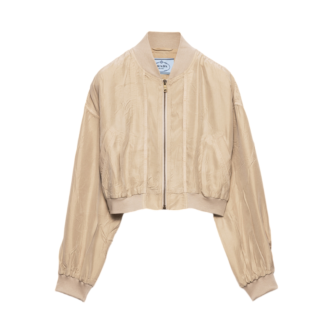 P8058C-19ZL-F0A08 (W) Prada Cropped Old Silk Bomber Jacket Limestone