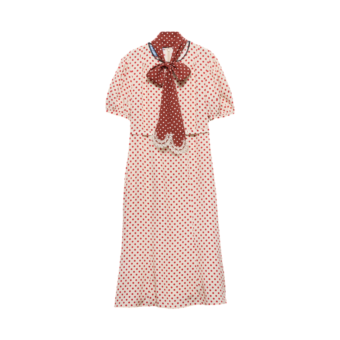 P3S65H-19ZN-F0P26 (W) Prada Polka-Dot Marocain Dress Sand Red