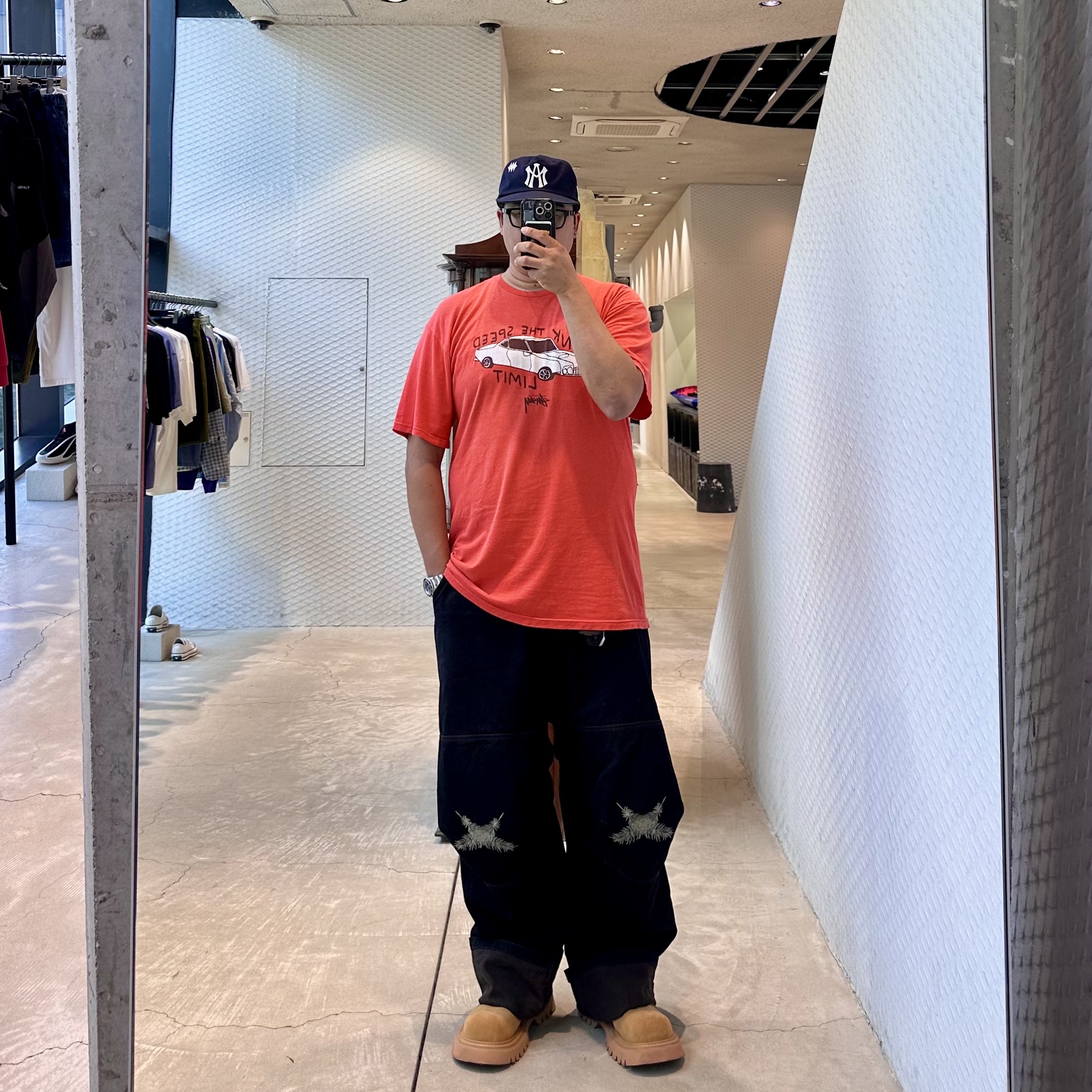 Aftermath Atm Logo Ball Cap Navy, Aoiro Ooki Feather Denim Pants Dark Indigo 착용 스타일 - 1