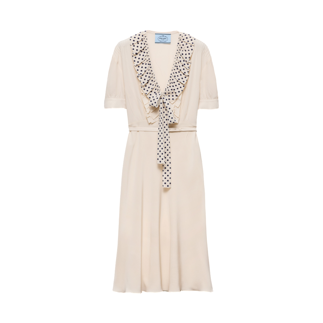 P3S45R-19ZW-F0018 (W) Prada Embroidered Marocain Dress Natural